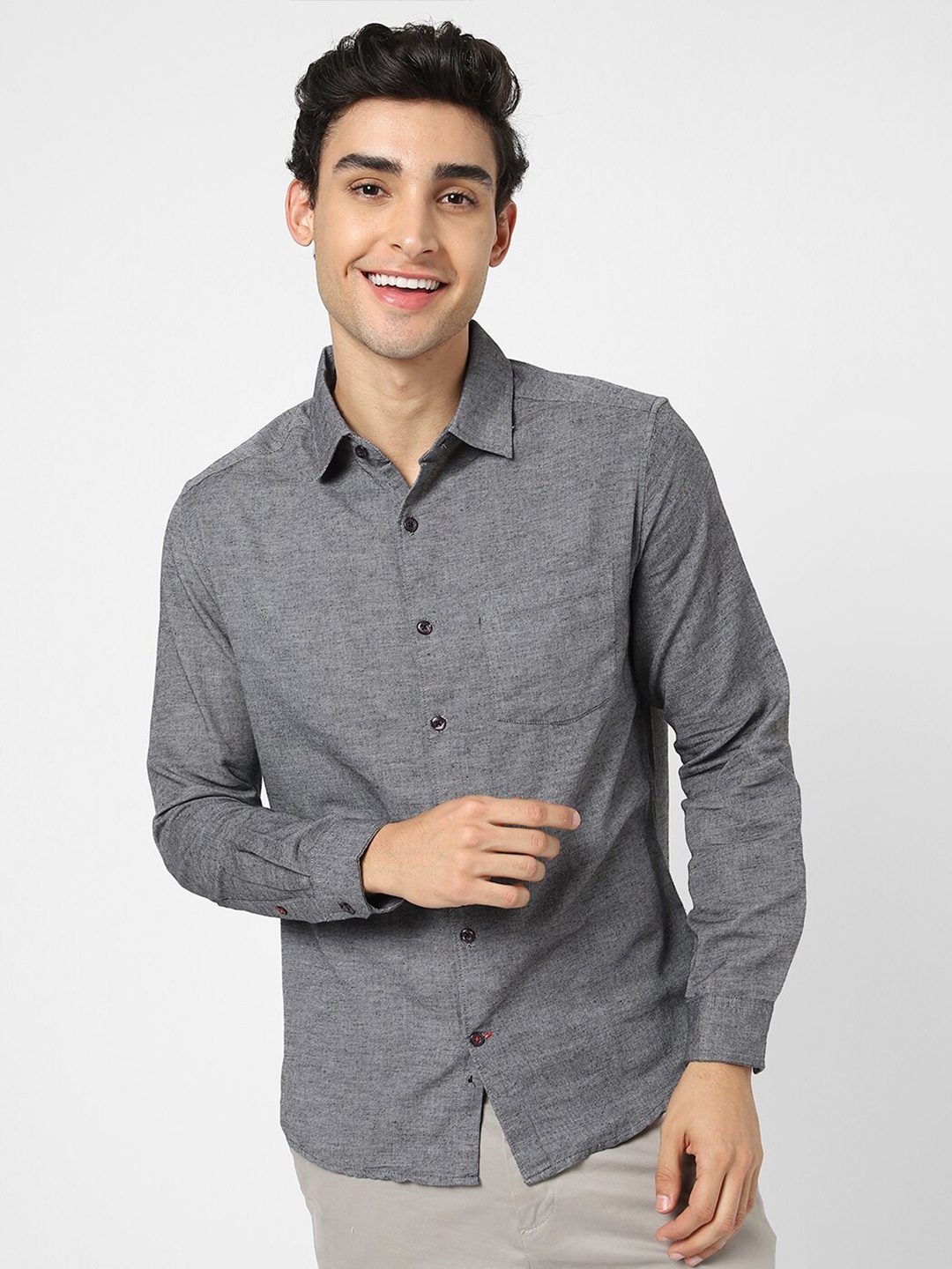 

VASTRADO Men Grey Melange Relaxed Casual Shirt