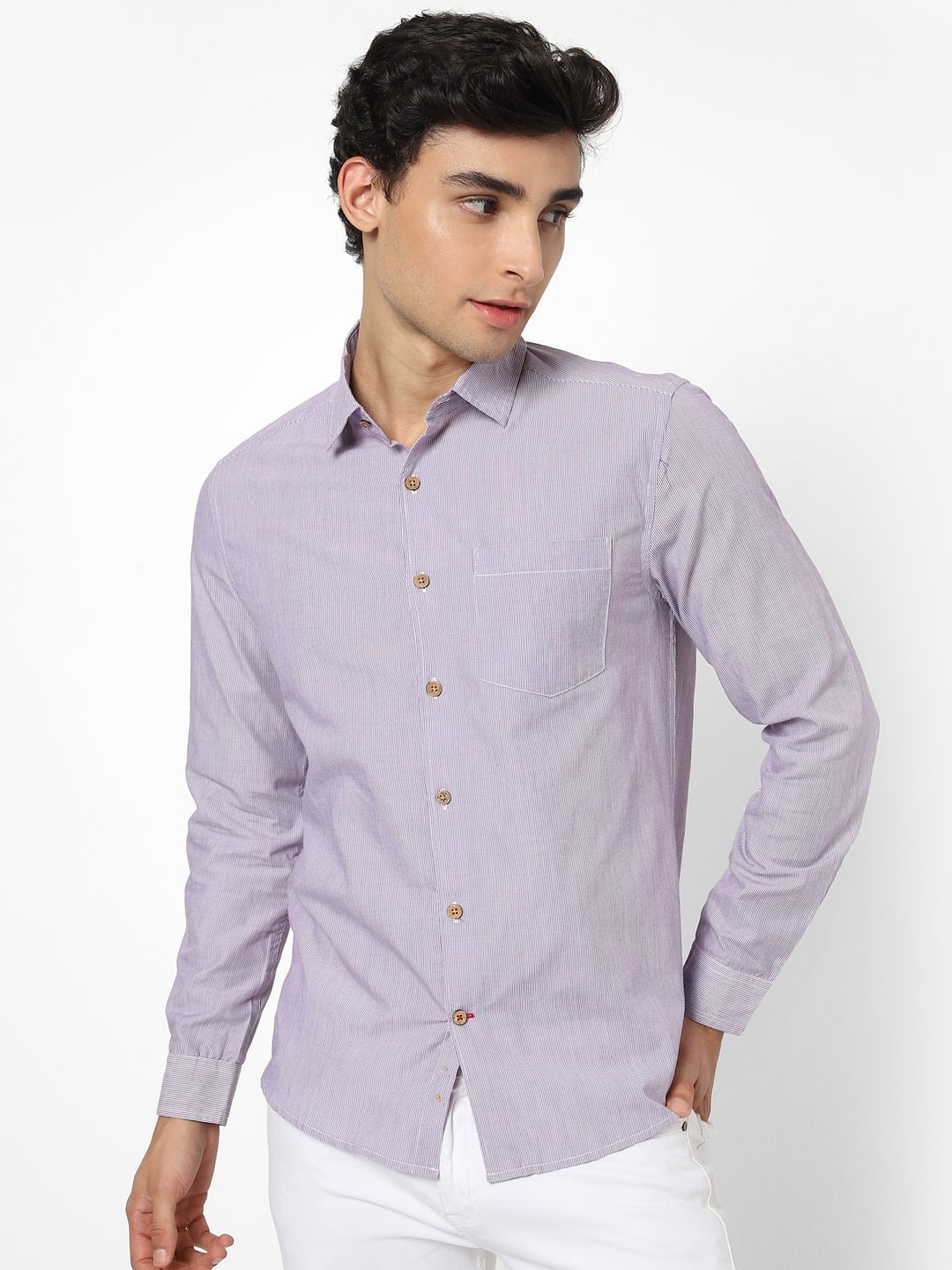 

VASTRADO Men Purple Relaxed Striped Full Sleeve Casual Shirt