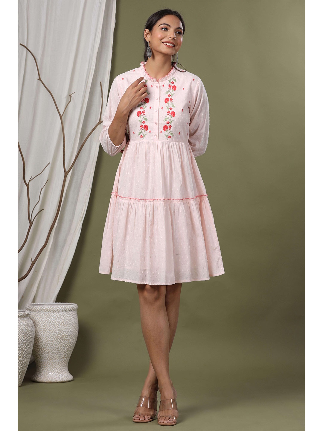 

Juniper Women Peach-Coloured Tiered Dress