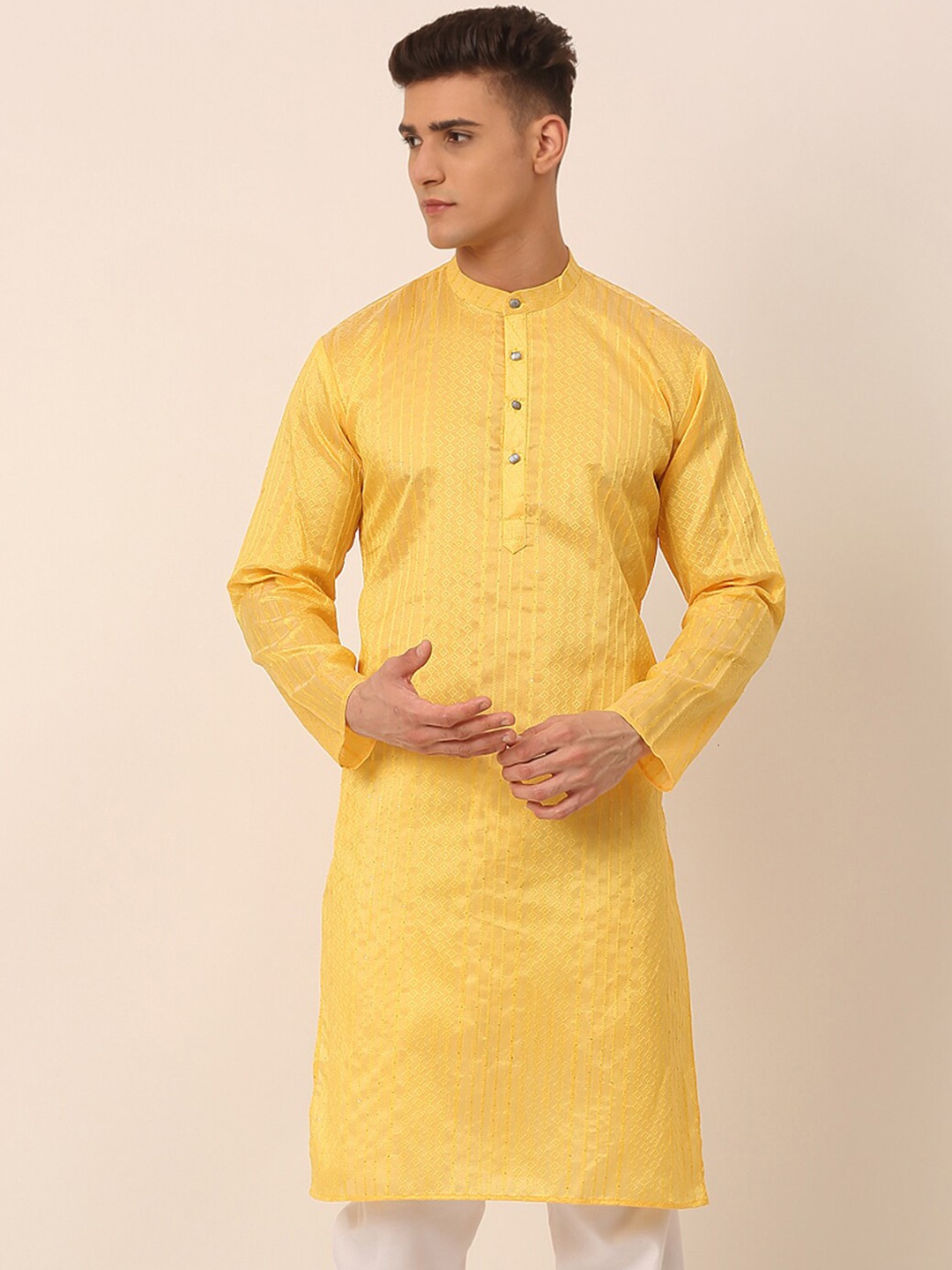 

Jompers Men Yellow Embroidered Kurta