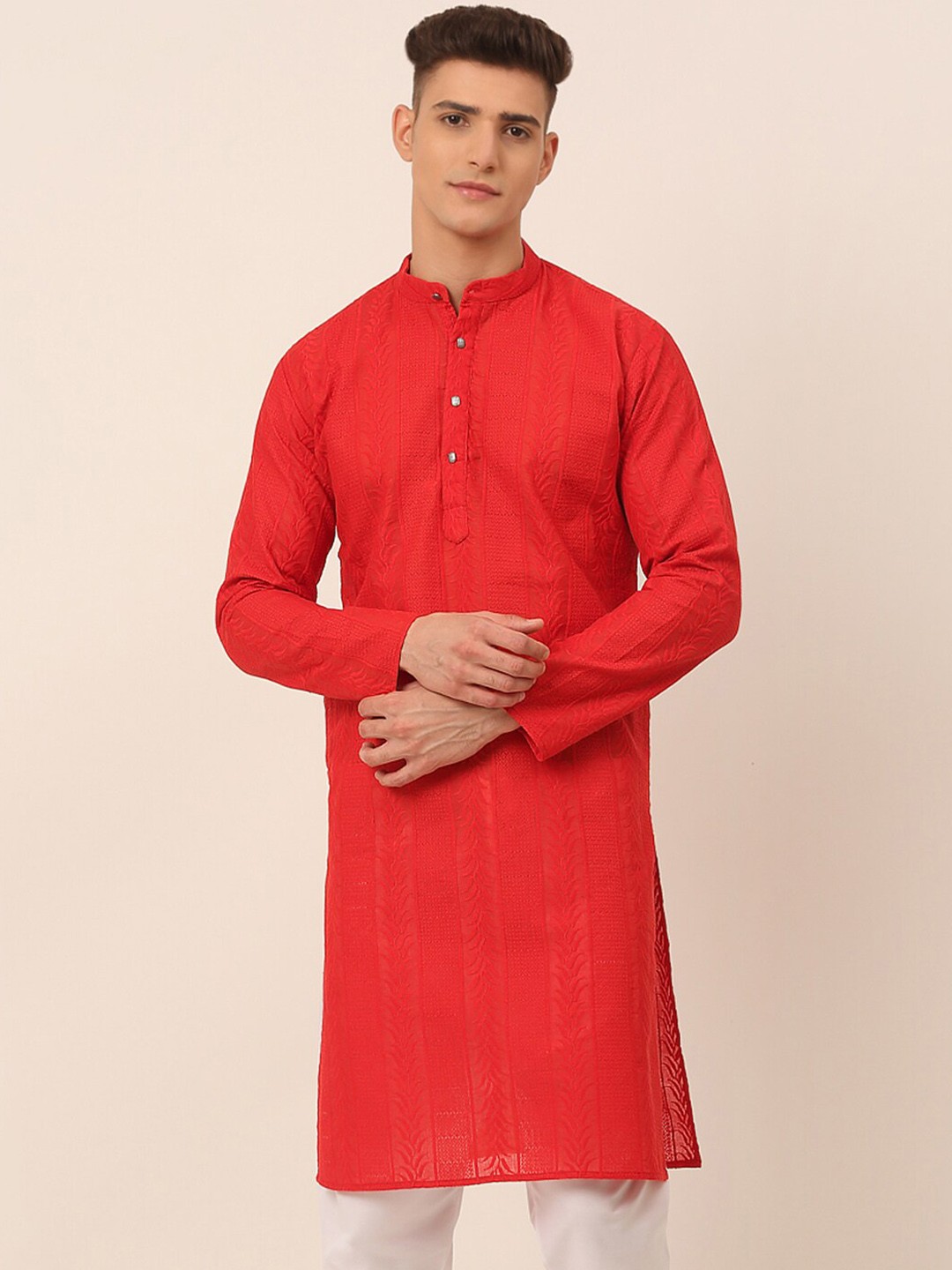 

Jompers Men Red Thread Work Kurta