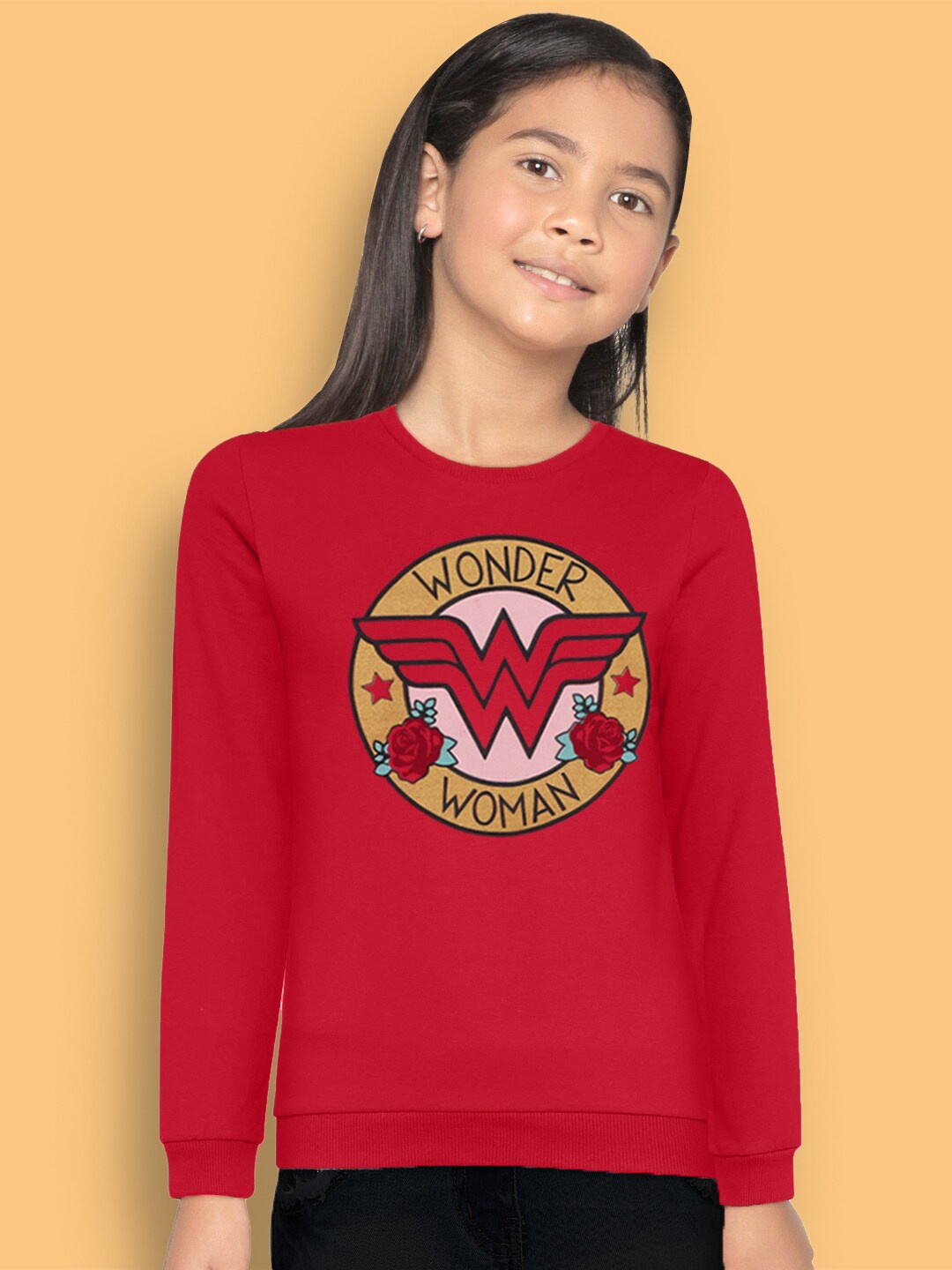 

Kids Ville Girls Red Wonder Women Printed Sweatshirt