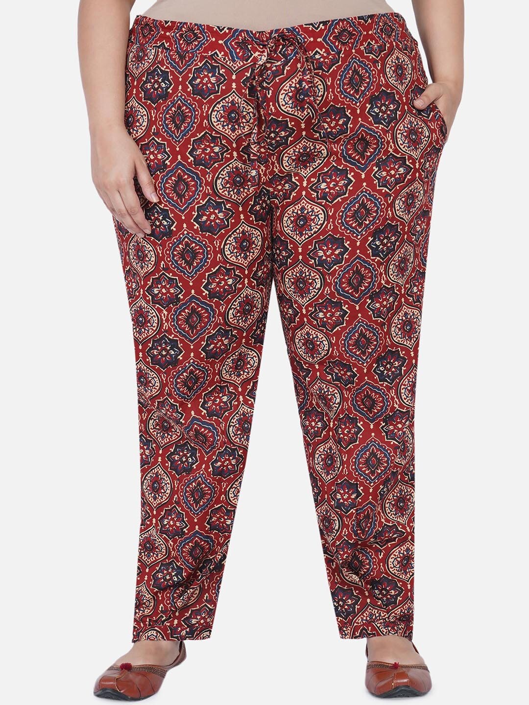 

Fabnest Curve Women Plus Size Red Ethnic Motifs Printed Relaxed Trousers