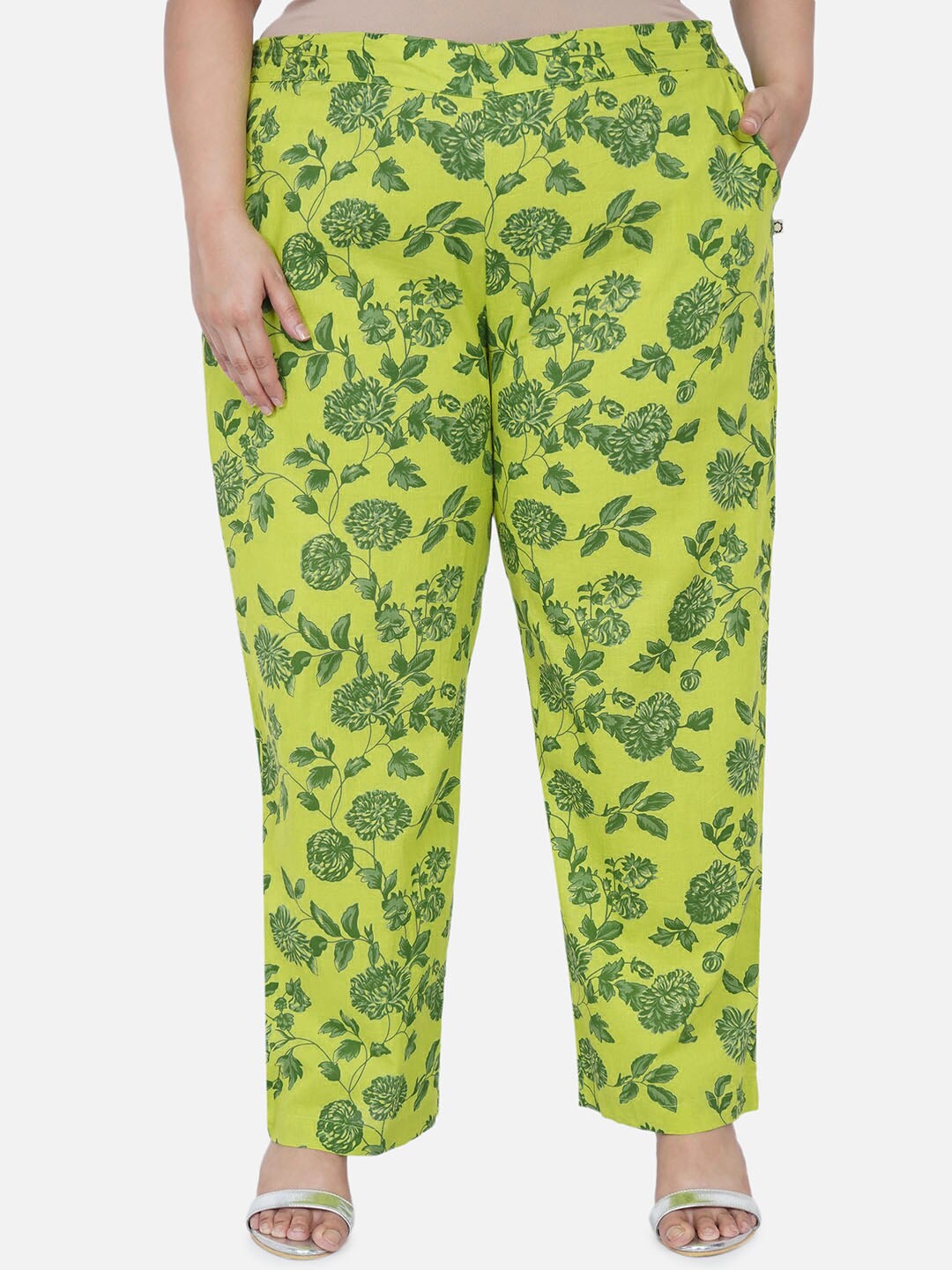 

Fabnest Curve Women Plus Size Green Printed Relaxed Cotton Trousers