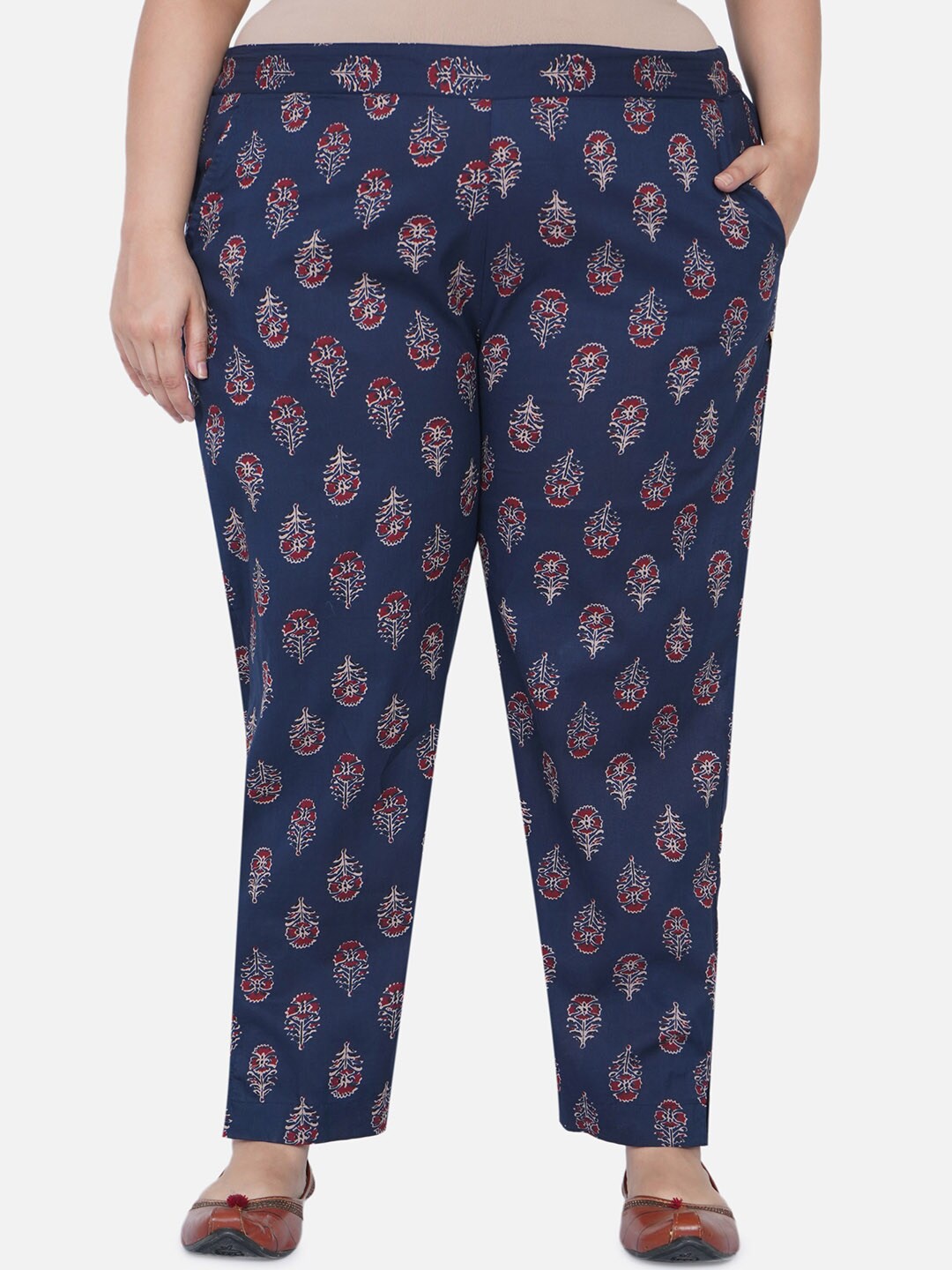 

Fabnest Curve Women Navy Blue Ethnic Motifs Printed Relaxed Trousers