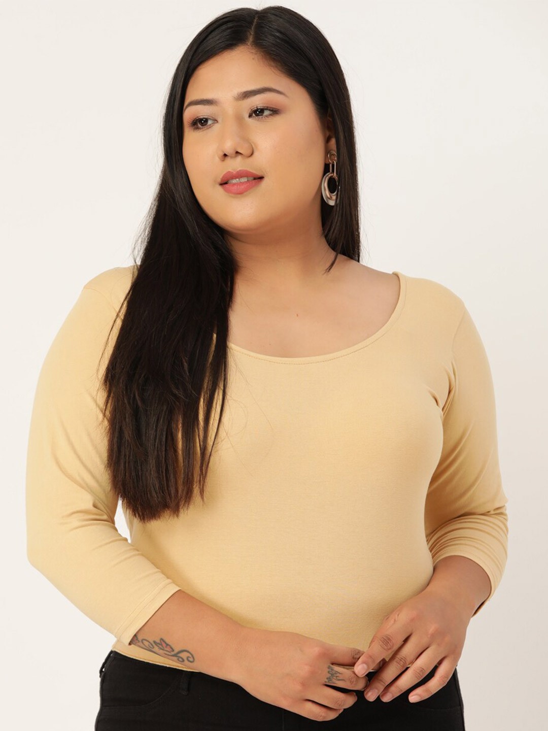 

theRebelinme Women plus Size Beige Cotton Crop Top