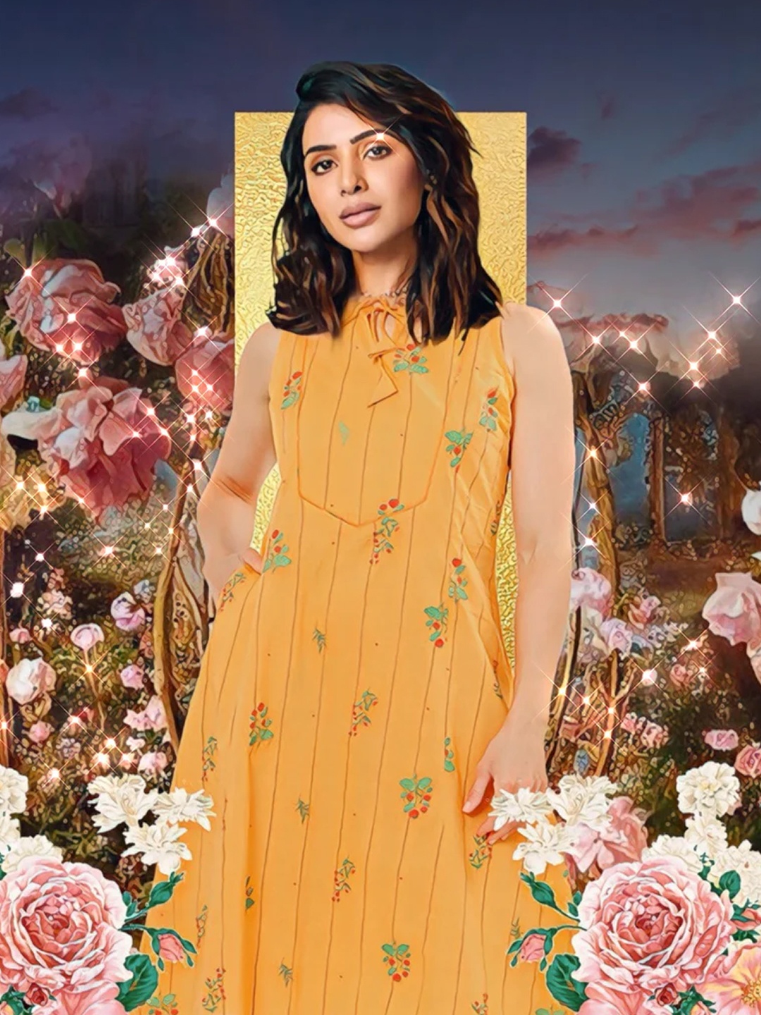 

Saaki Women Yellow Floral Printed Pure Cotton Kurta with Trousers