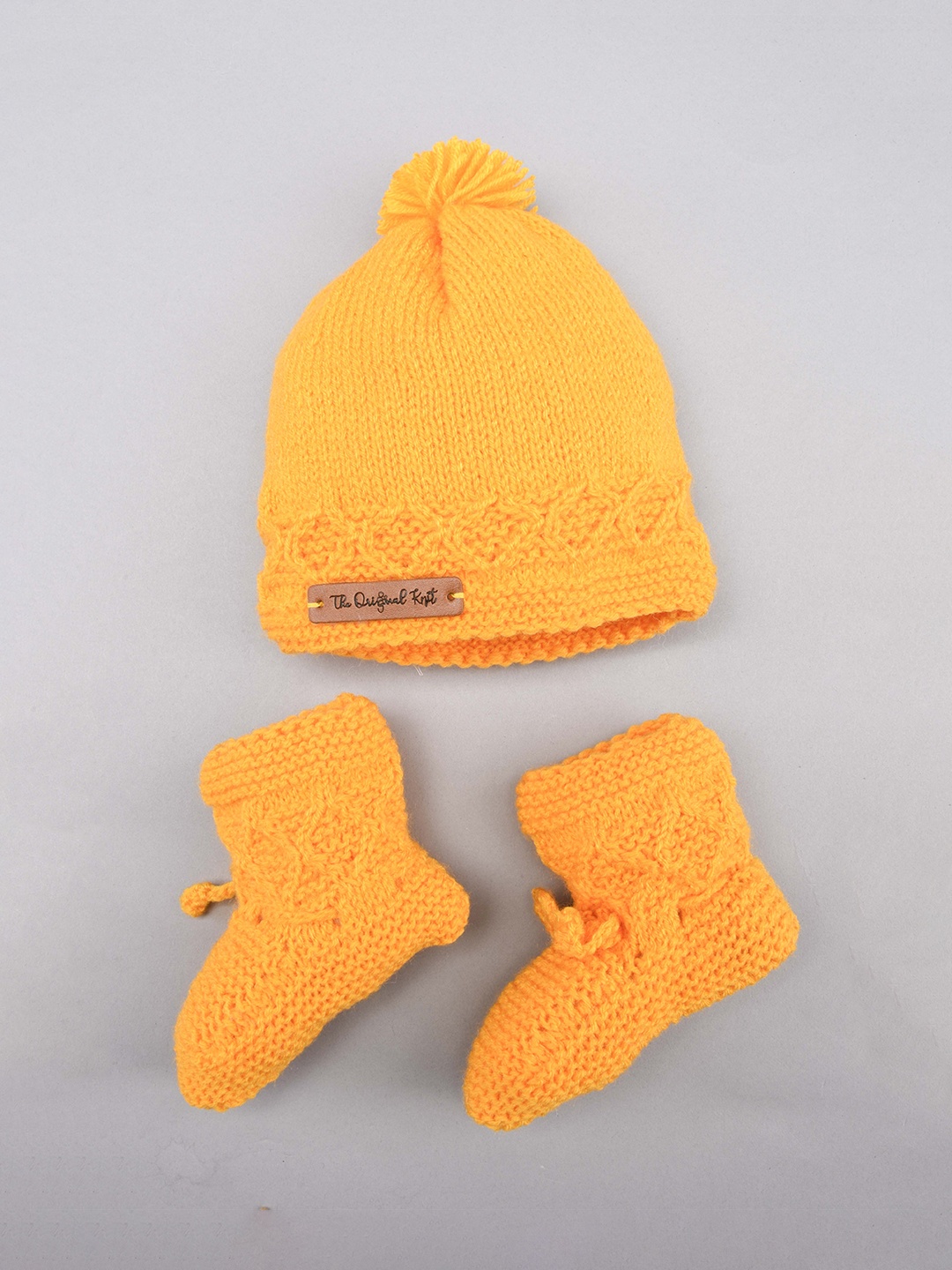 

The Original Knit Unisex Kids Yellow Beanie Handmade Cap With Socks