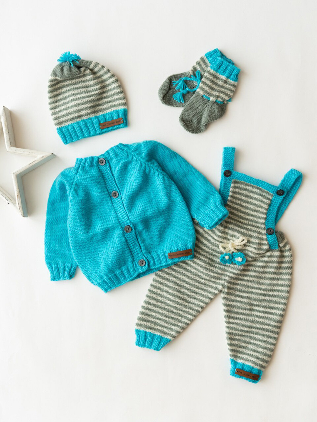 

The Original Knit Kids Grey & Blue Knitted Acrylic Dungaree Set