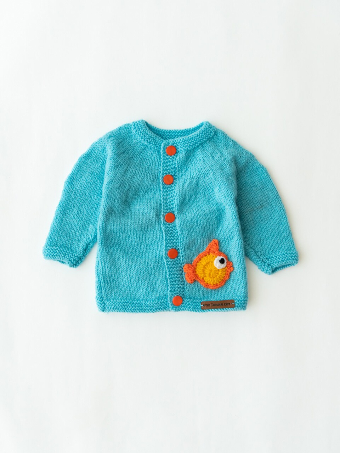

The Original Knit Kids Blue Acrylic Cardigan With Applique Detail