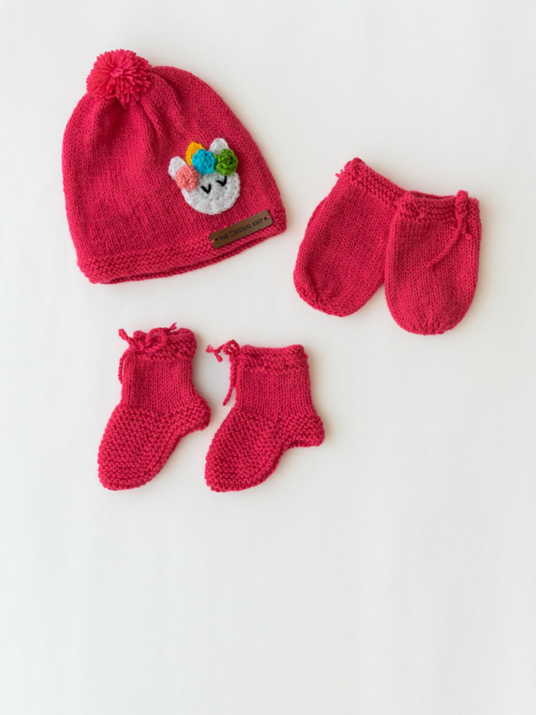 

The Original Knit Girls Pink & White Cap With Socks & Mittens