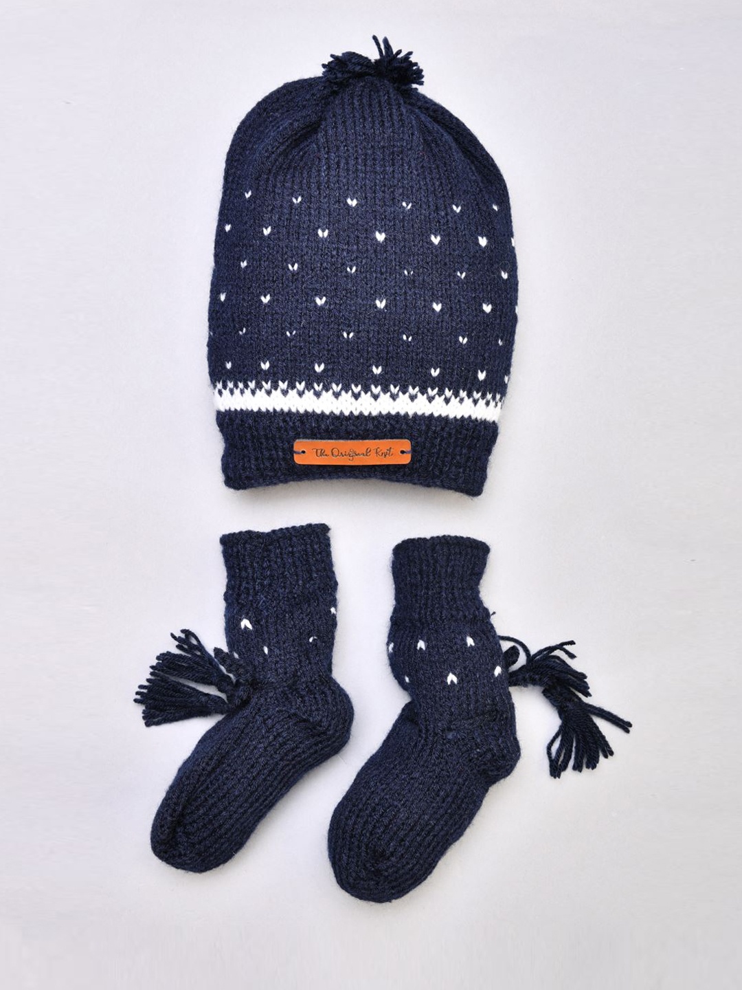 

The Original Knit Unisex Kids Navy Blue & White Beanie With Socks
