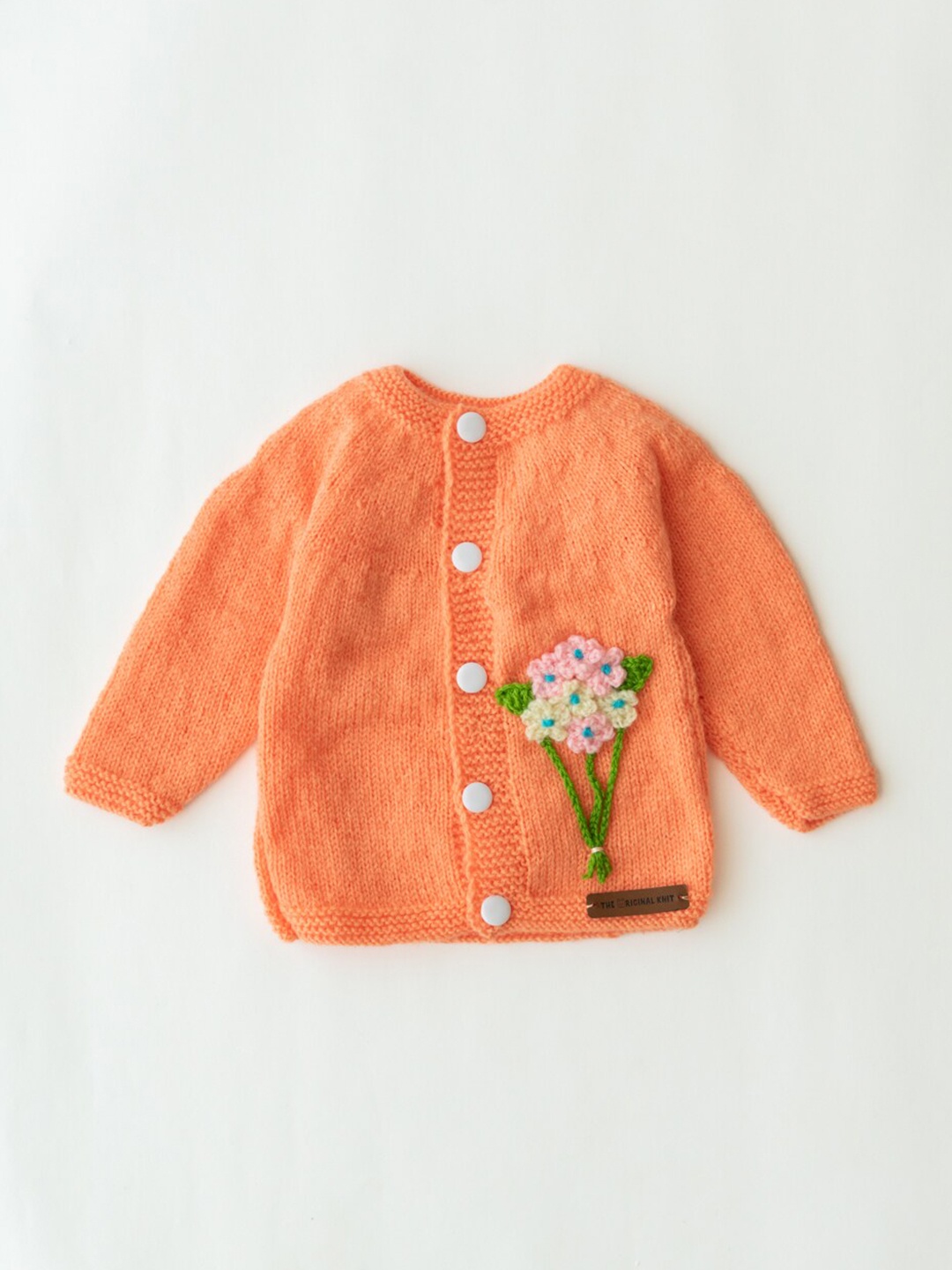 

The Original Knit Unisex Kids Peach-Coloured Embroidered Cardigan