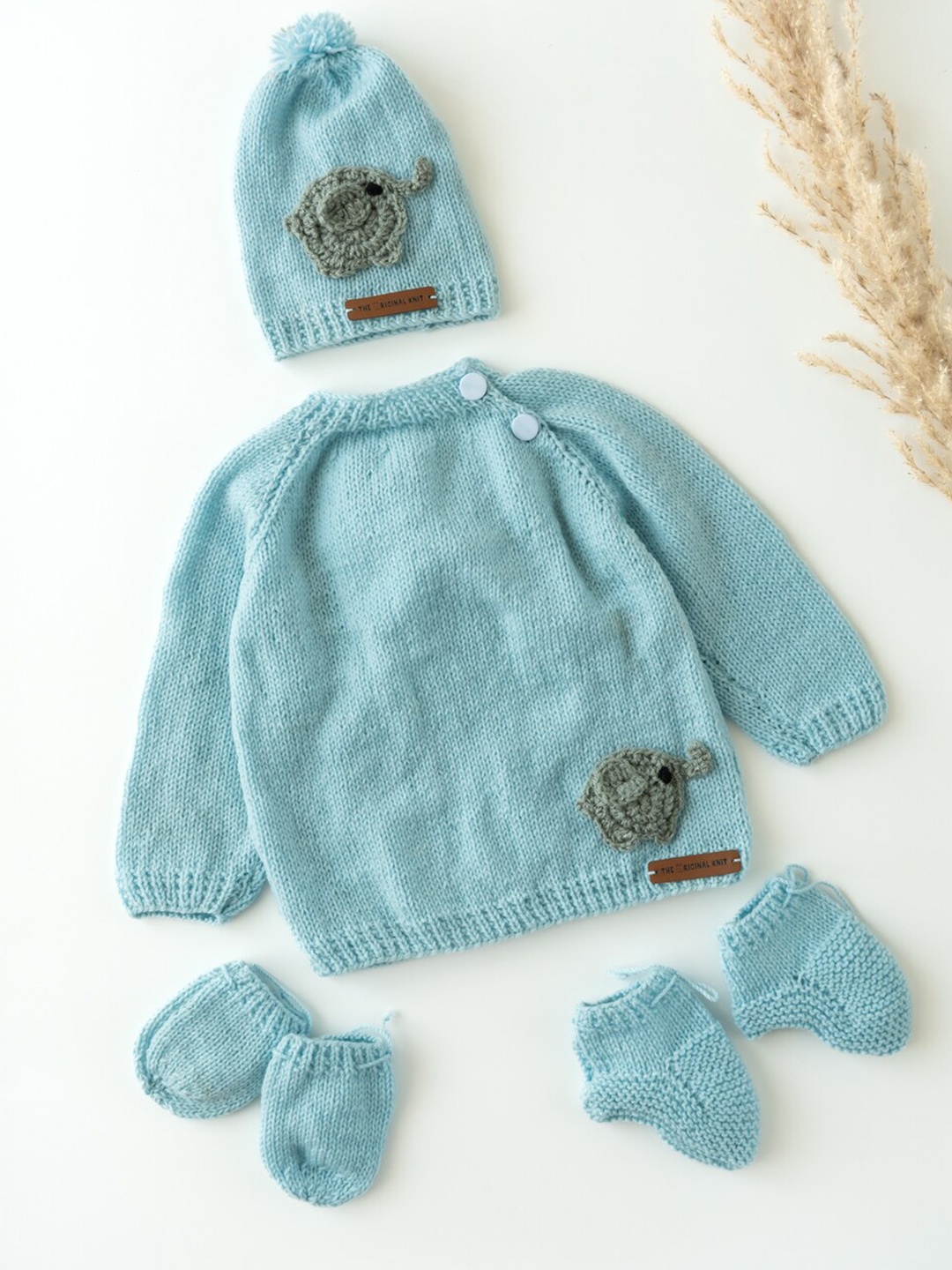 

The Original Knit Kids Set Of 4 Blue Elephant Sweater Set