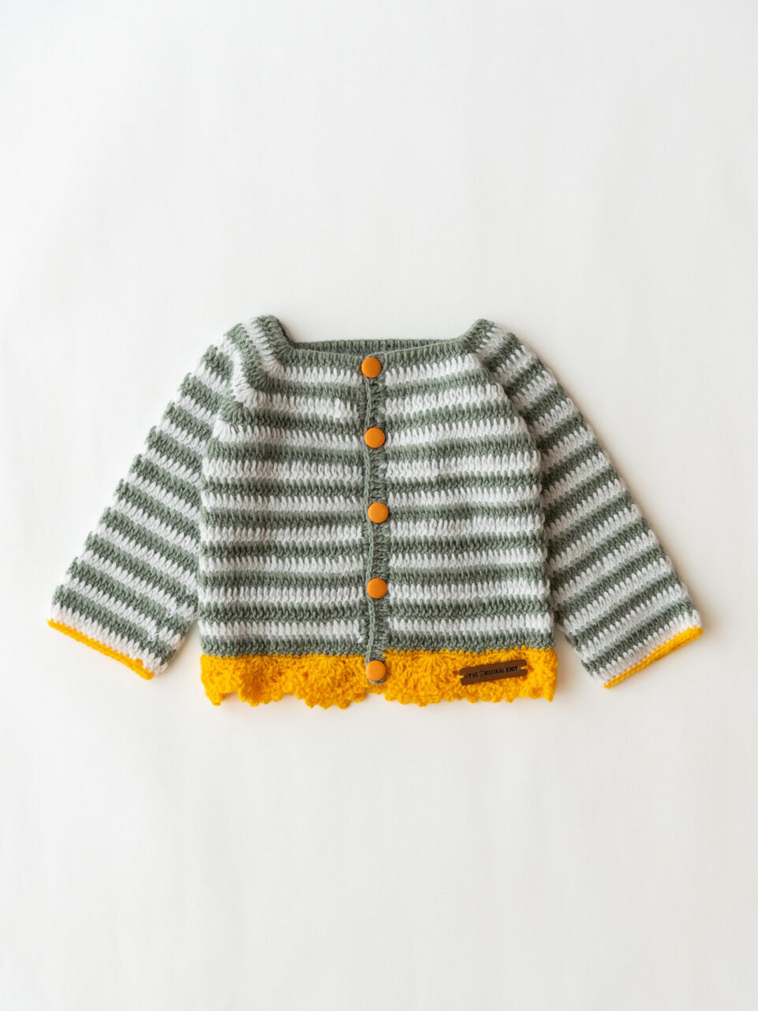 

The Original Knit Unisex Kids Grey & White Striped Cardigan