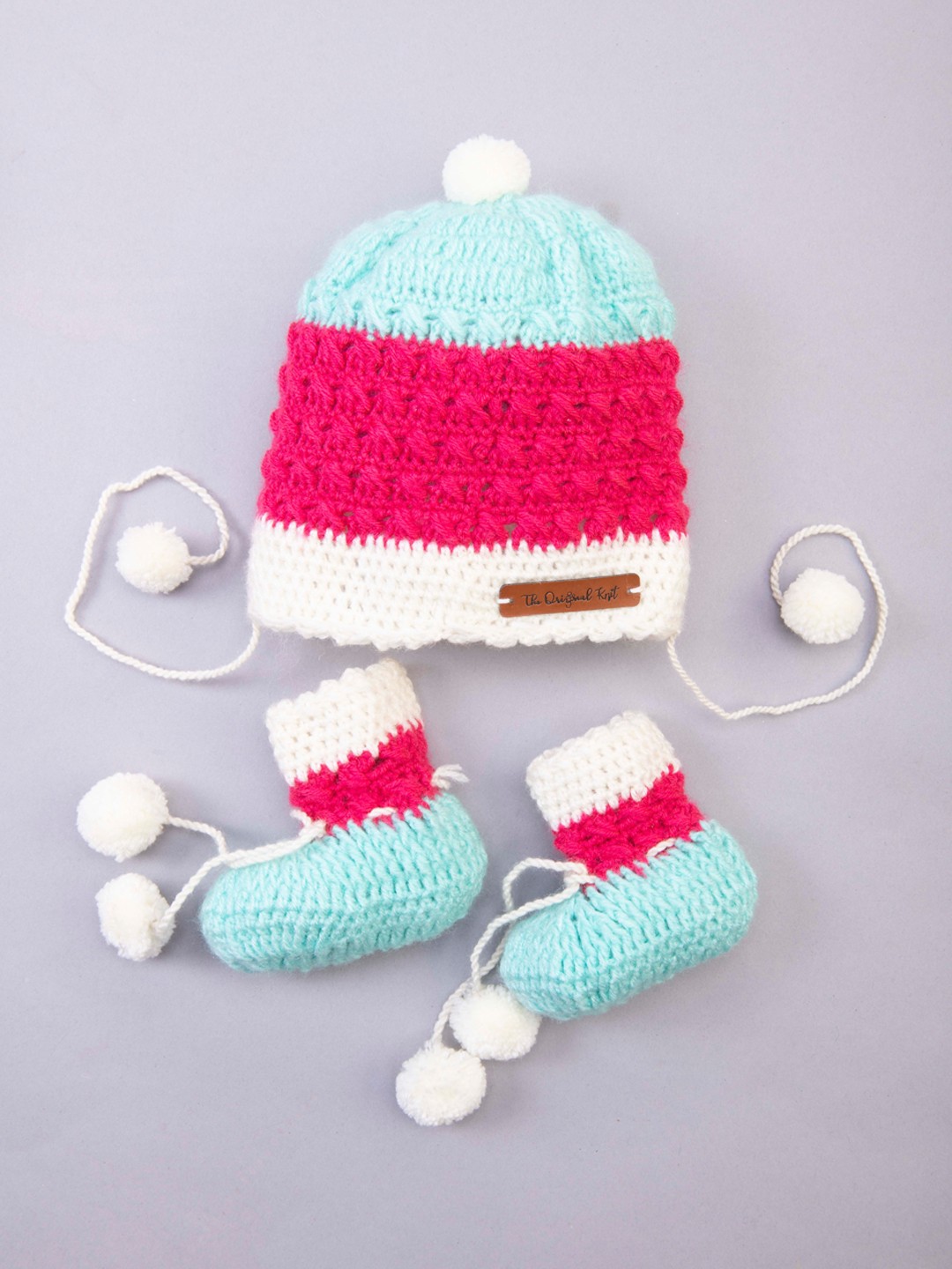 

The Original Knit Unisex Kids Fuchsia & Sea Green Colourblocked Beanie