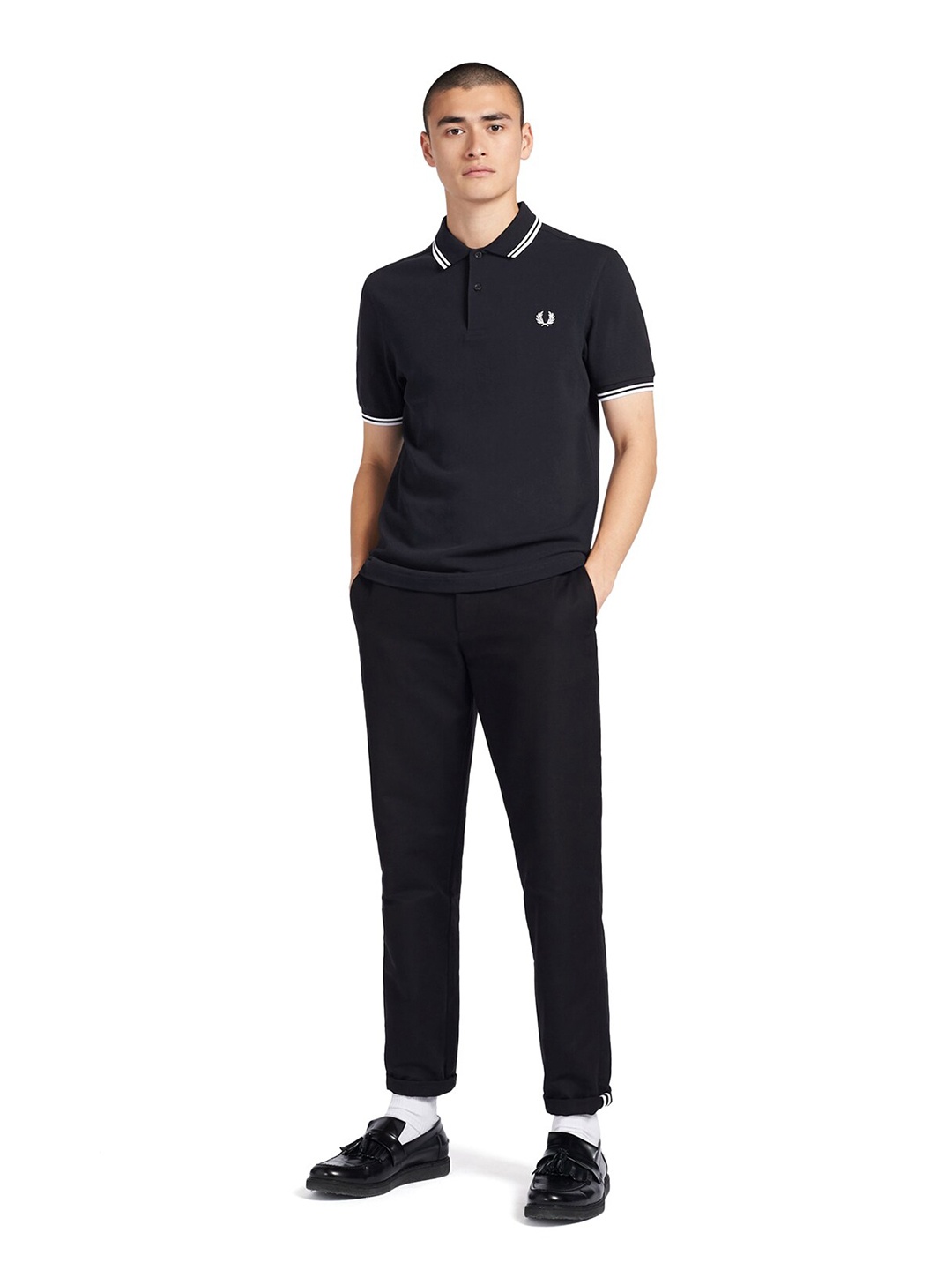 

Fred Perry Men Navy Blue Polo Collar Slim Fit T-shirt