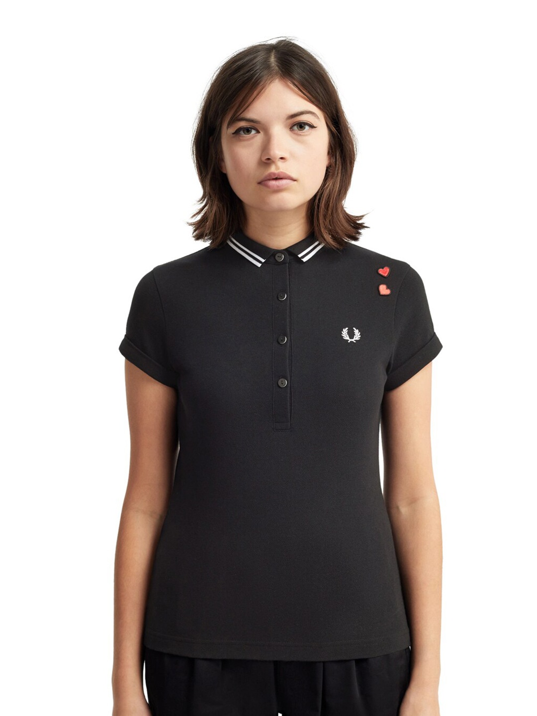 

Fred Perry Women Black Polo Collar Slim Fit T-shirt