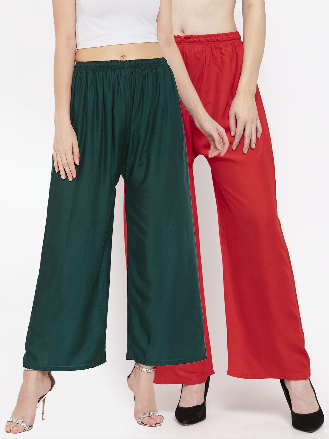 

Clora Creation Women Set Of 2 Green & Red Ethnic Palazzos