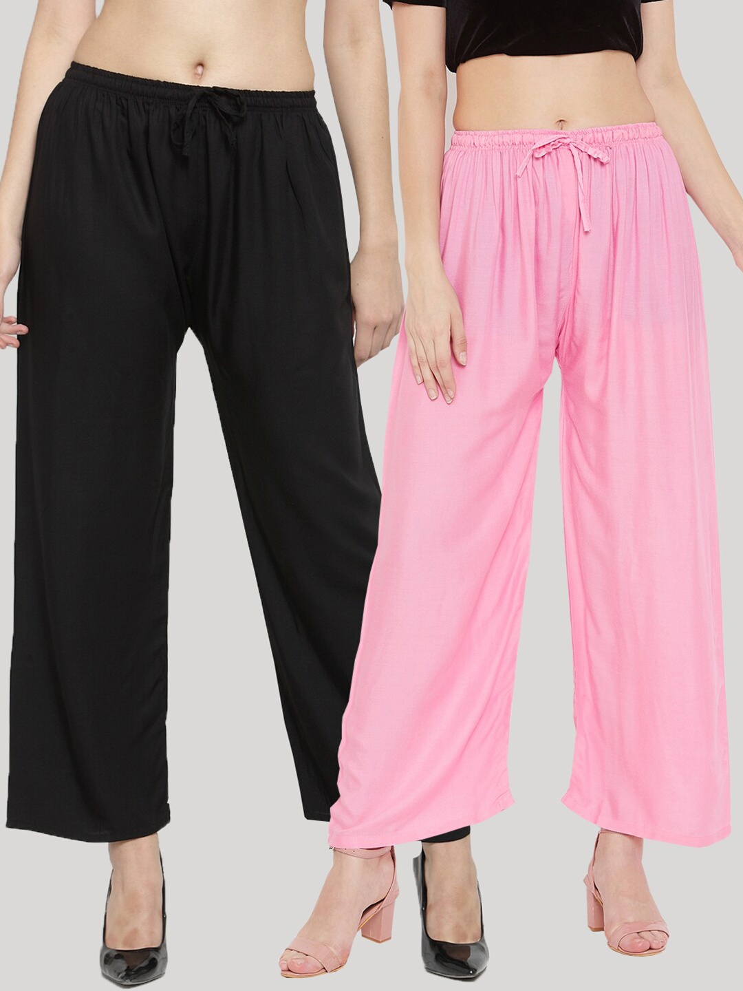

Clora Creation Pack of 2 Women Pink & Black Solid Viscose Rayon Palazzos