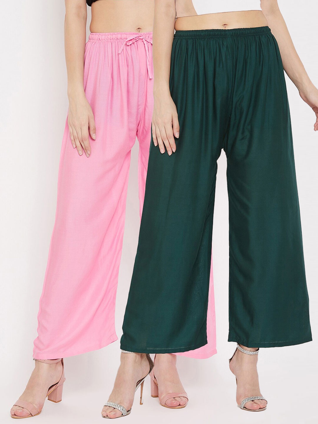 

Clora Creation Women Pink & Green Pack Of 2 Palazzos