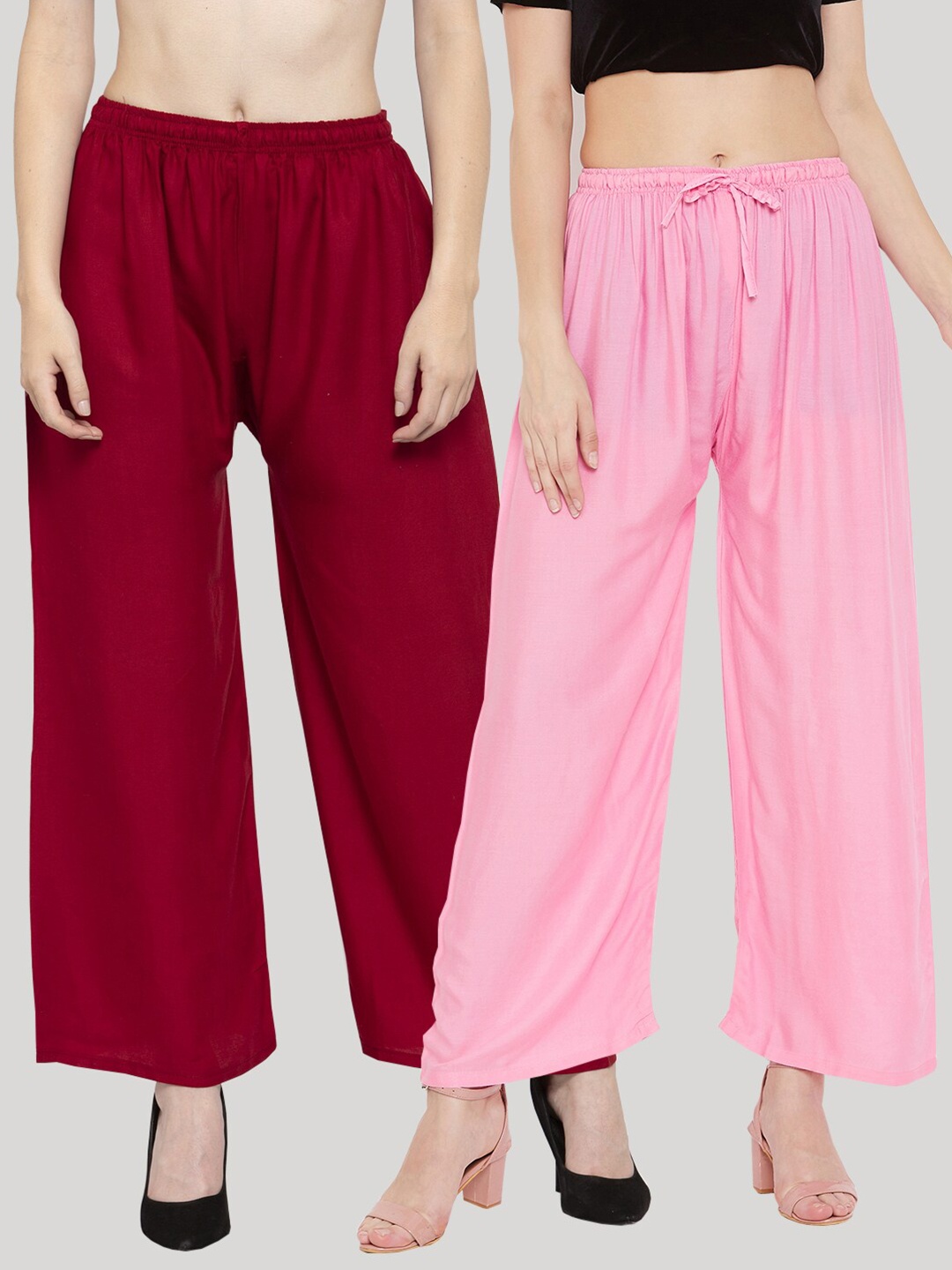 

Clora Creation Women Set Of 2 Maroon & Pink Palazzos