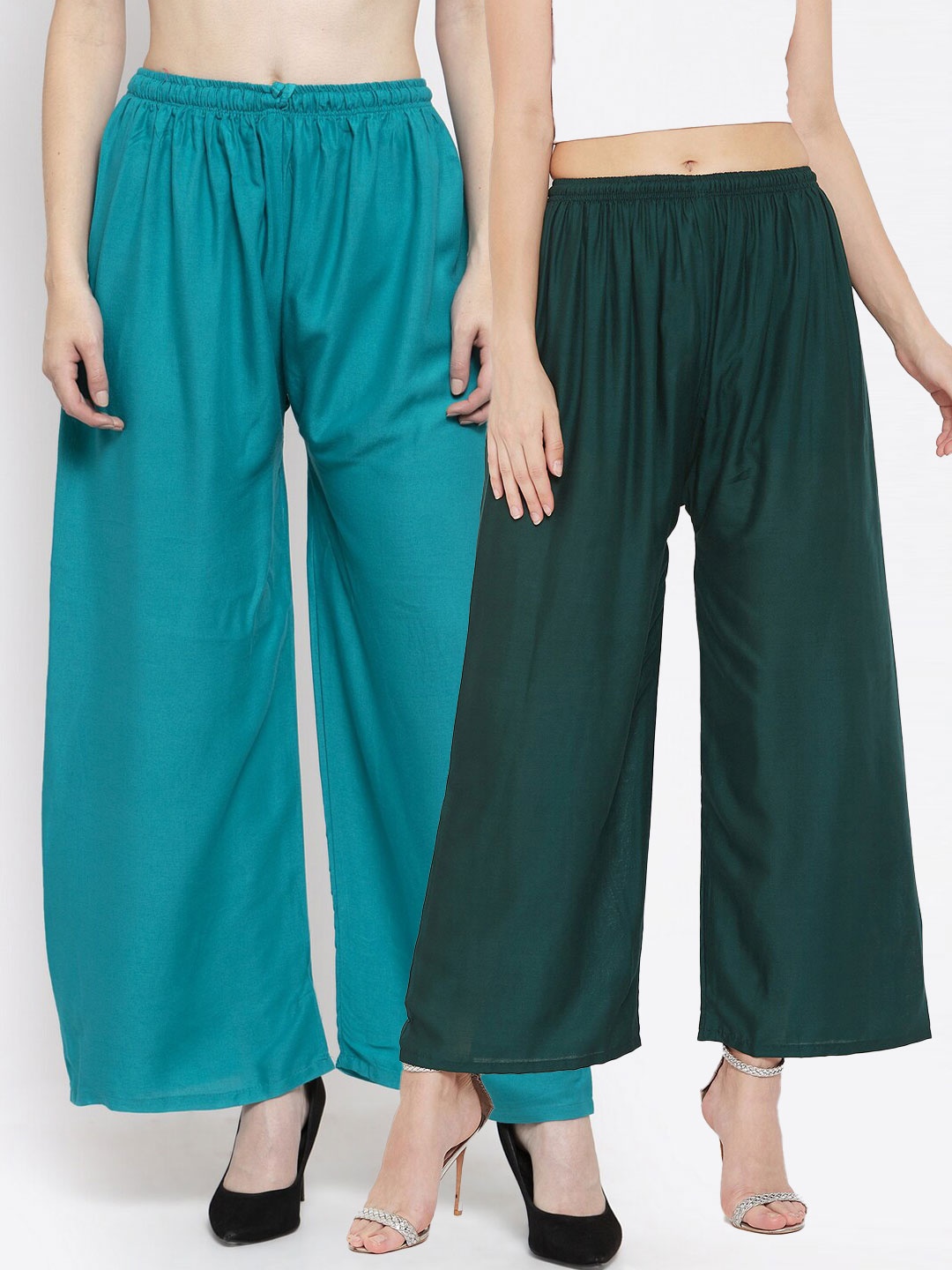 

Clora Creation Women Set Of 2 Blue & Green Palazzos