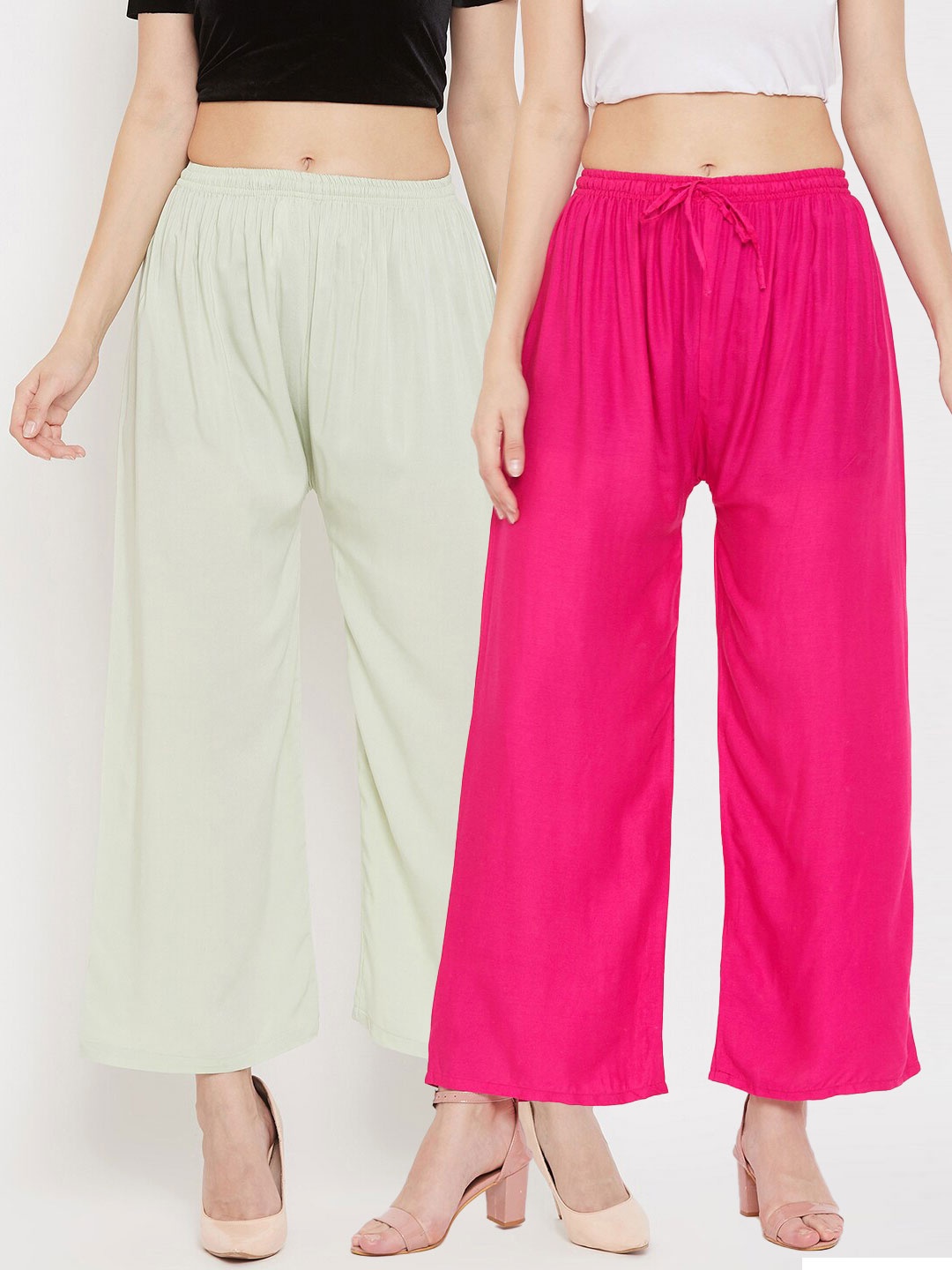 

Clora Creation Pack of 2 Women Sea Green & Pink Solid Viscose Rayon Palazzos