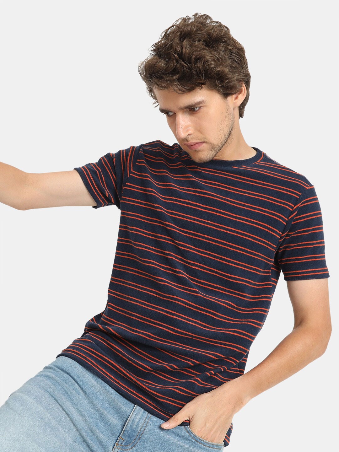 

VASTRADO Men Navy Blue Striped Printed T-shirt