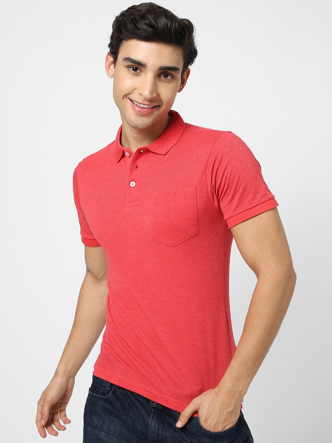 

VASTRADO Men Coral Polo Collar Short Sleeves T-shirt