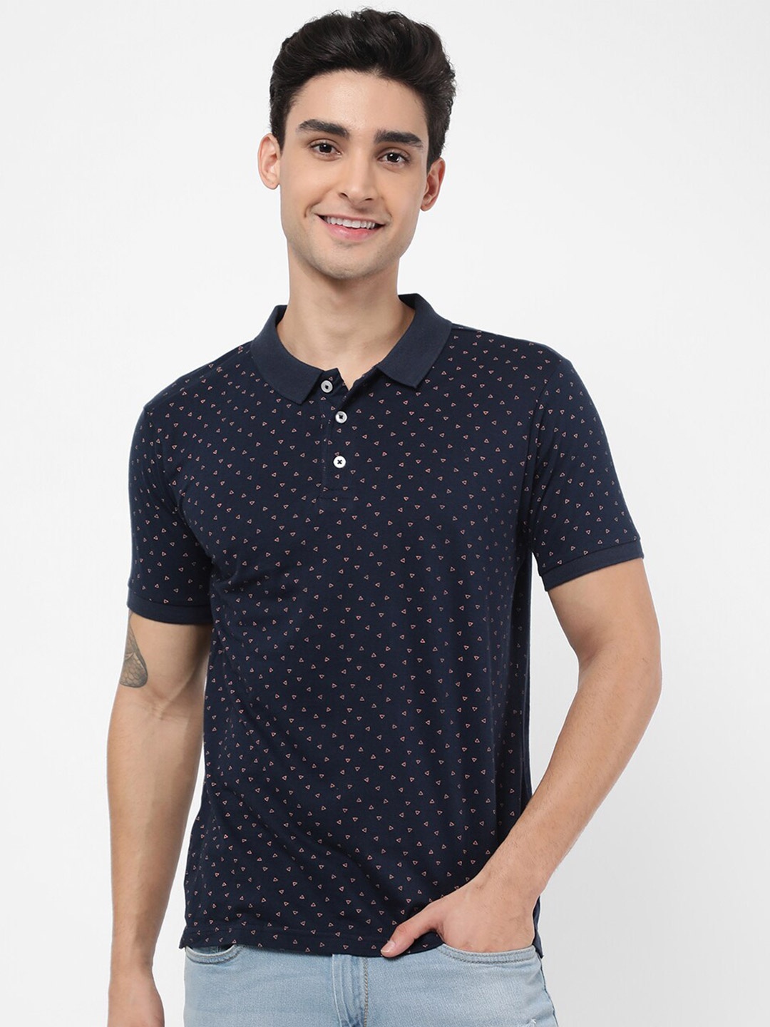 

VASTRADO Men Navy Blue Printed Polo Collar T-shirt
