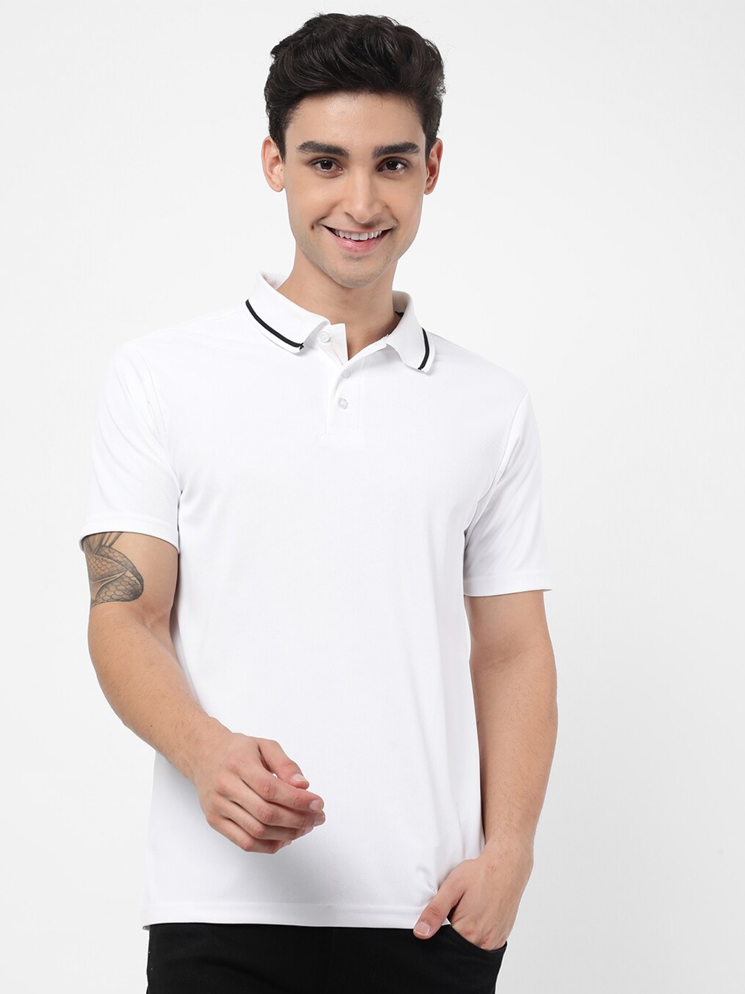 

VASTRADO Men White Polo Collar T-shirt