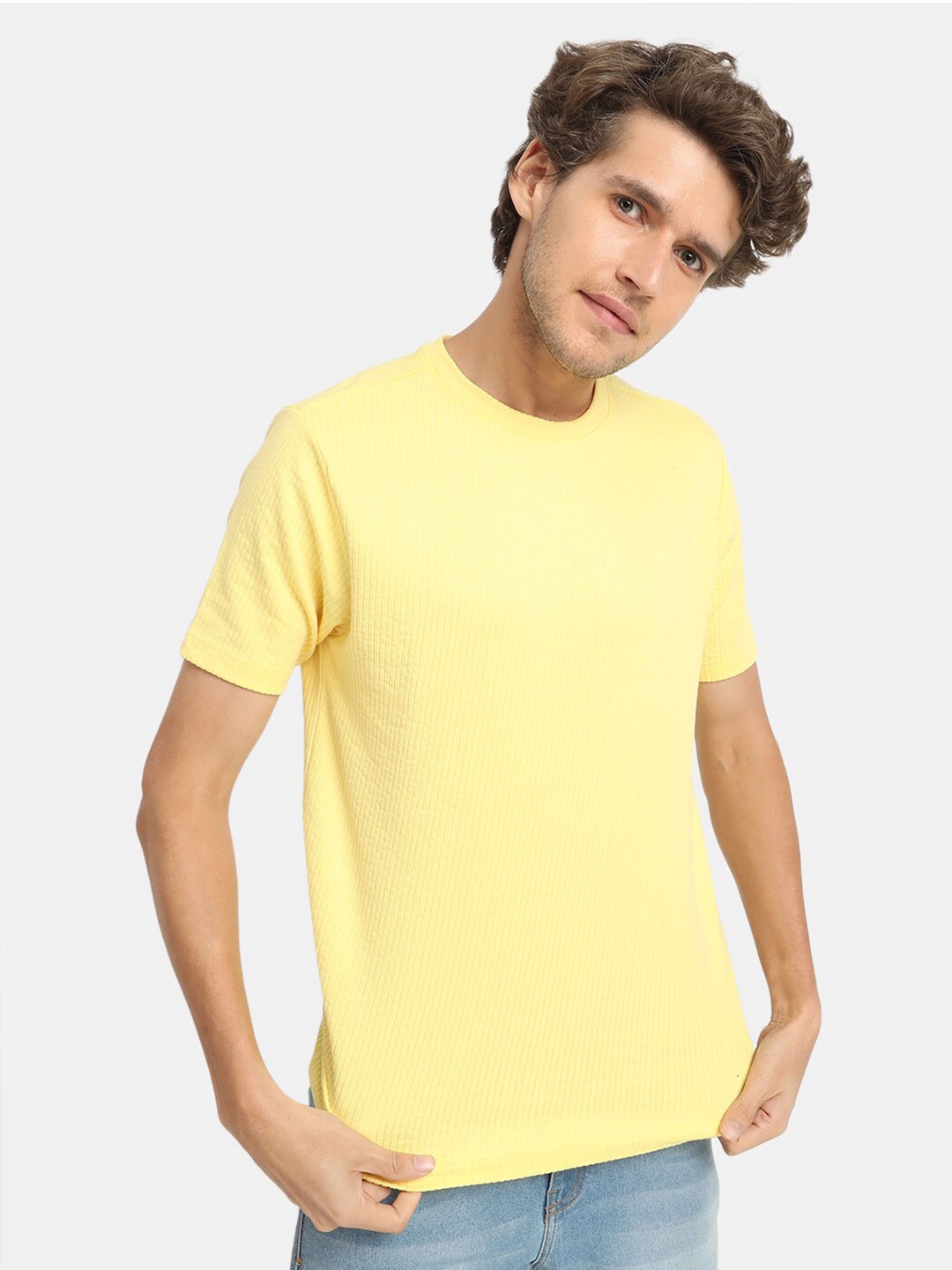 

VASTRADO Men Yellow Cotton Striped T-shirt
