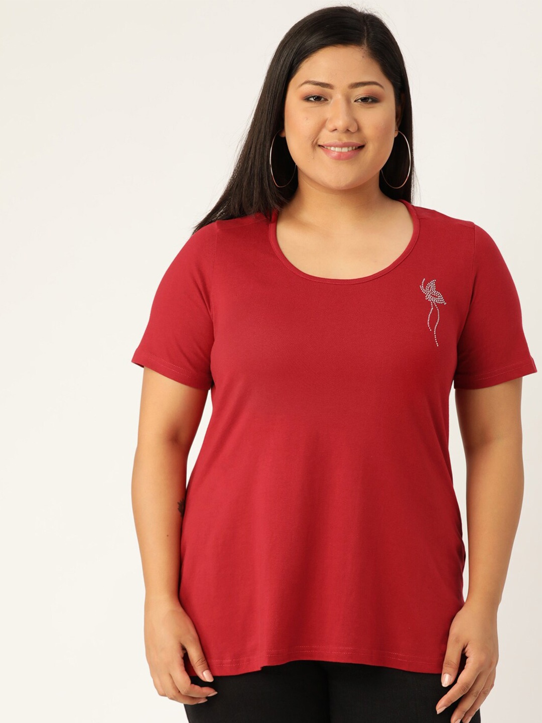 

theRebelinme Women Maroon Plus Size T-shirt