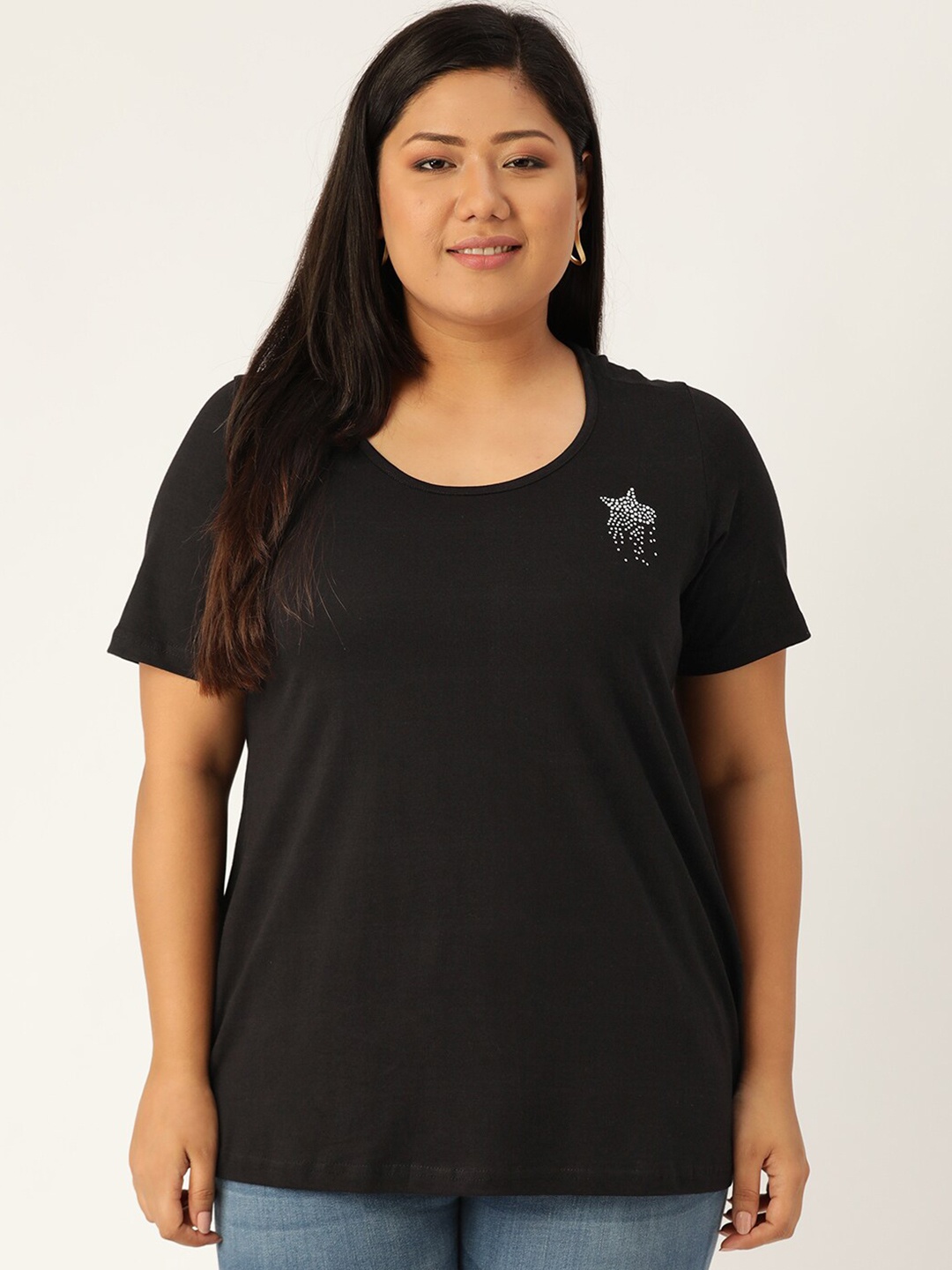 

theRebelinme Women Black Plus Size T-shirt