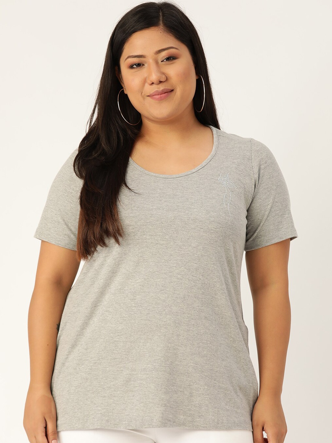 

theRebelinme Plus Size Women Grey Cotton T-shirt