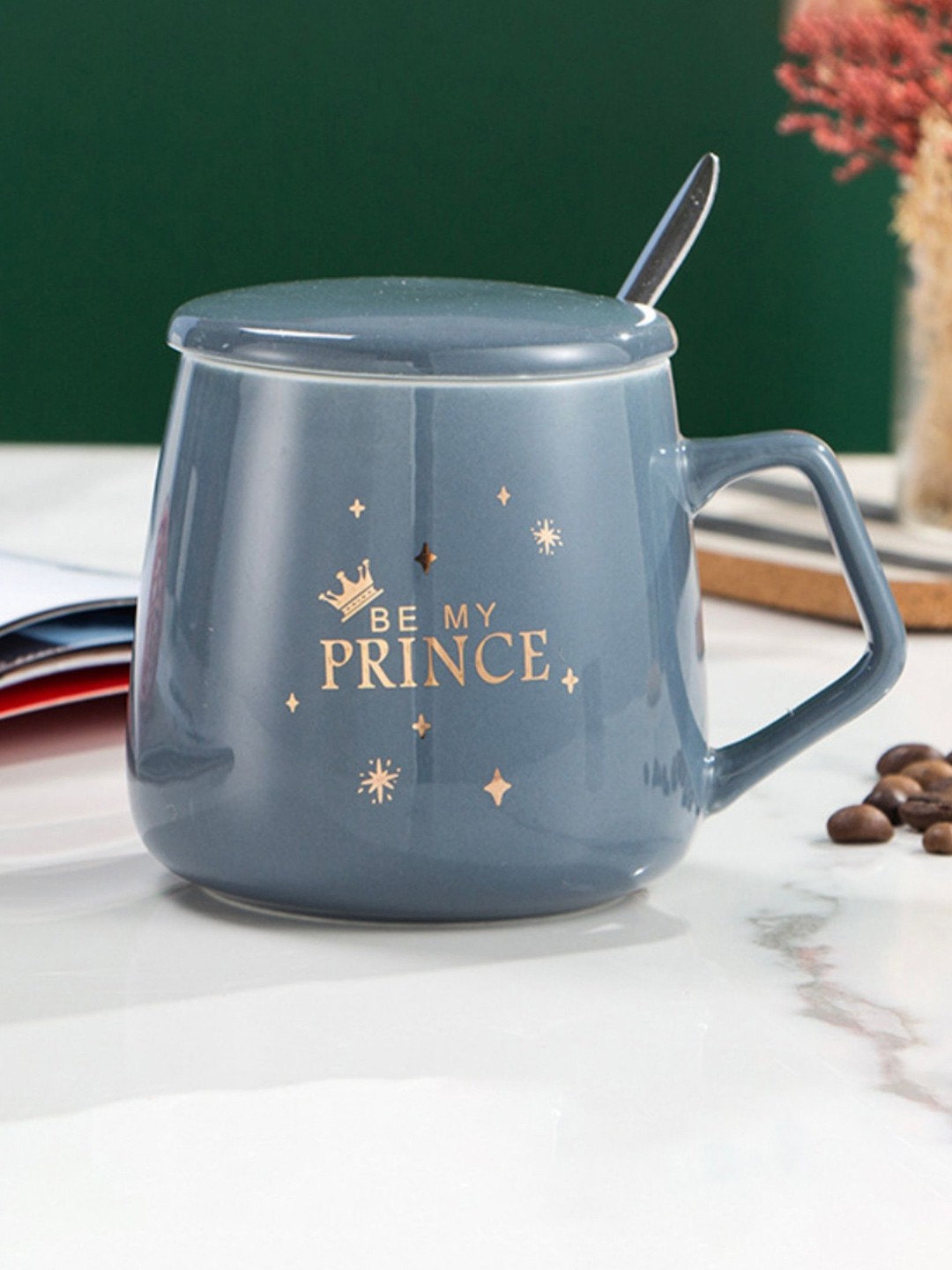 

Nestasia Grey & Gold-Toned Prince Printed Ceramic Cup With Lid