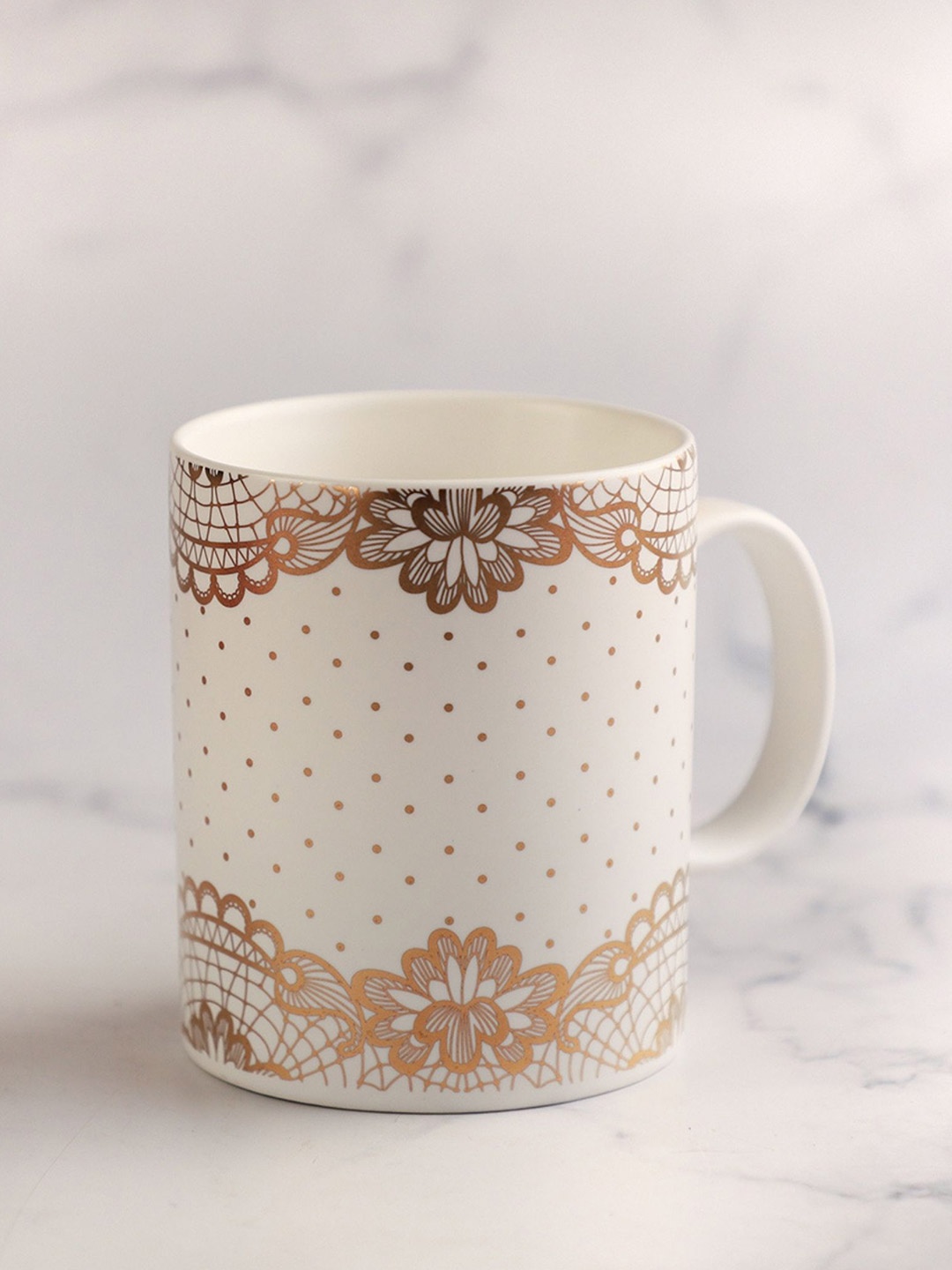 

Nestasia White & Gold-Toned Floral Printed Ceramic Glossy Cup