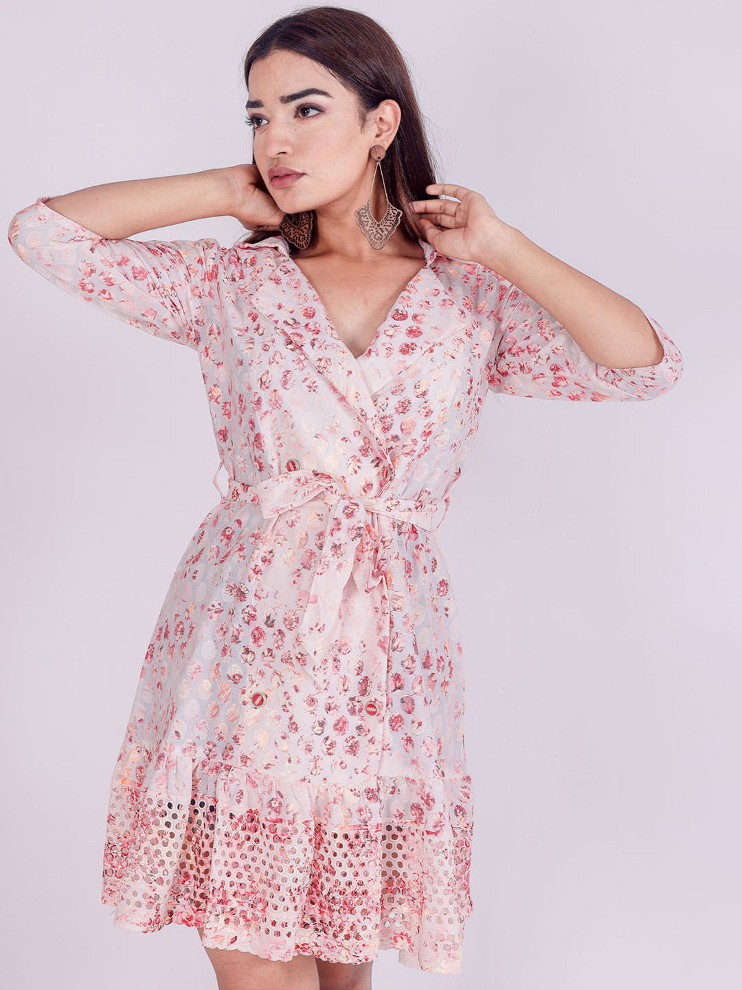 

FASHION DWAR Women Pink Printed Cotton Flared Ethnic Dresses