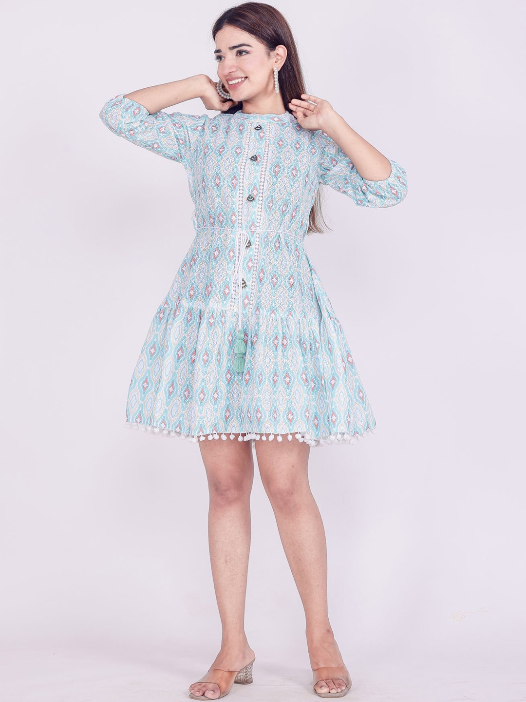 

FASHION DWAR Green Ethnic Motifs Mini Dress