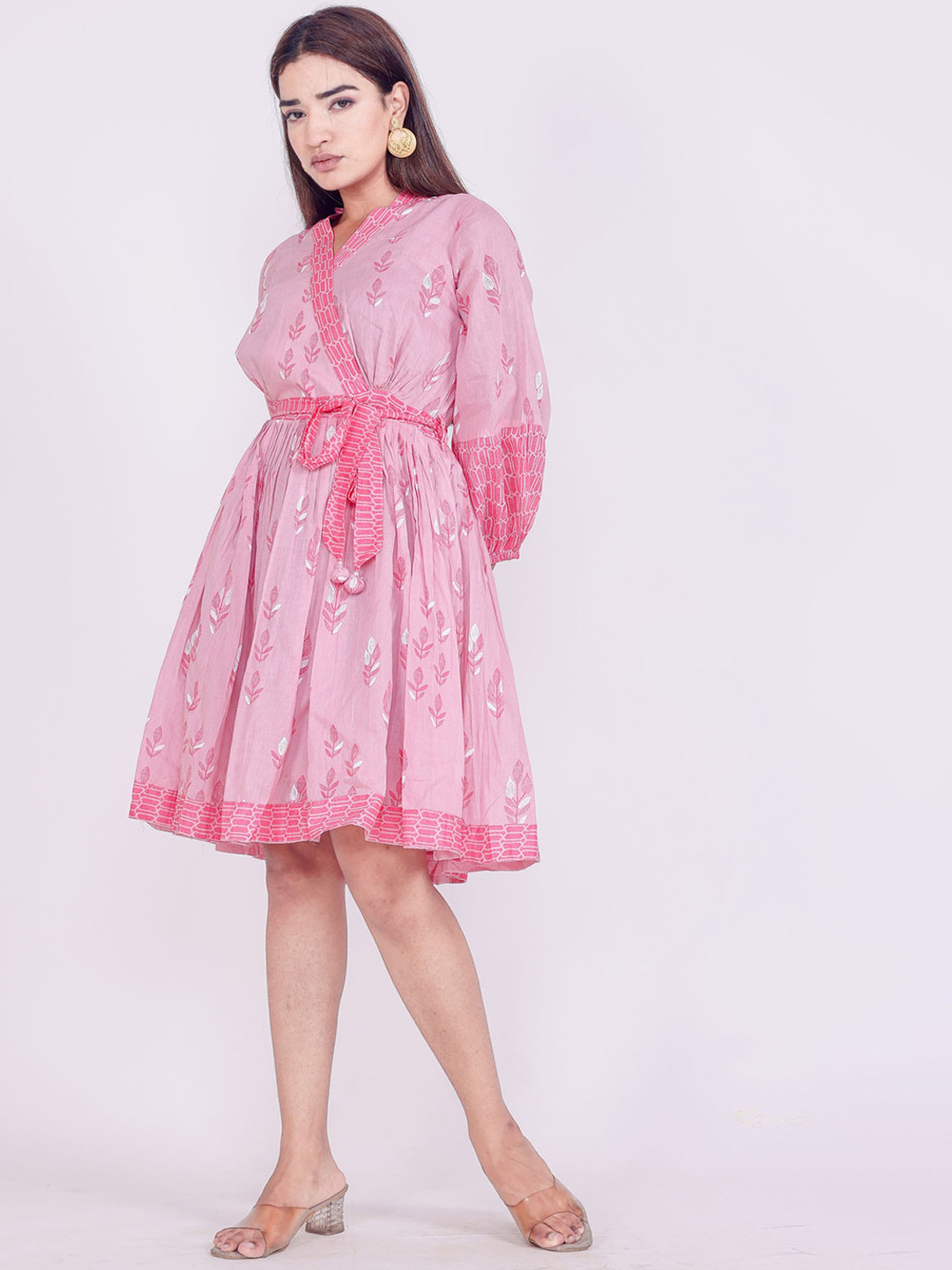 

FASHION DWAR Women Pink Printed Cotton Short Dress