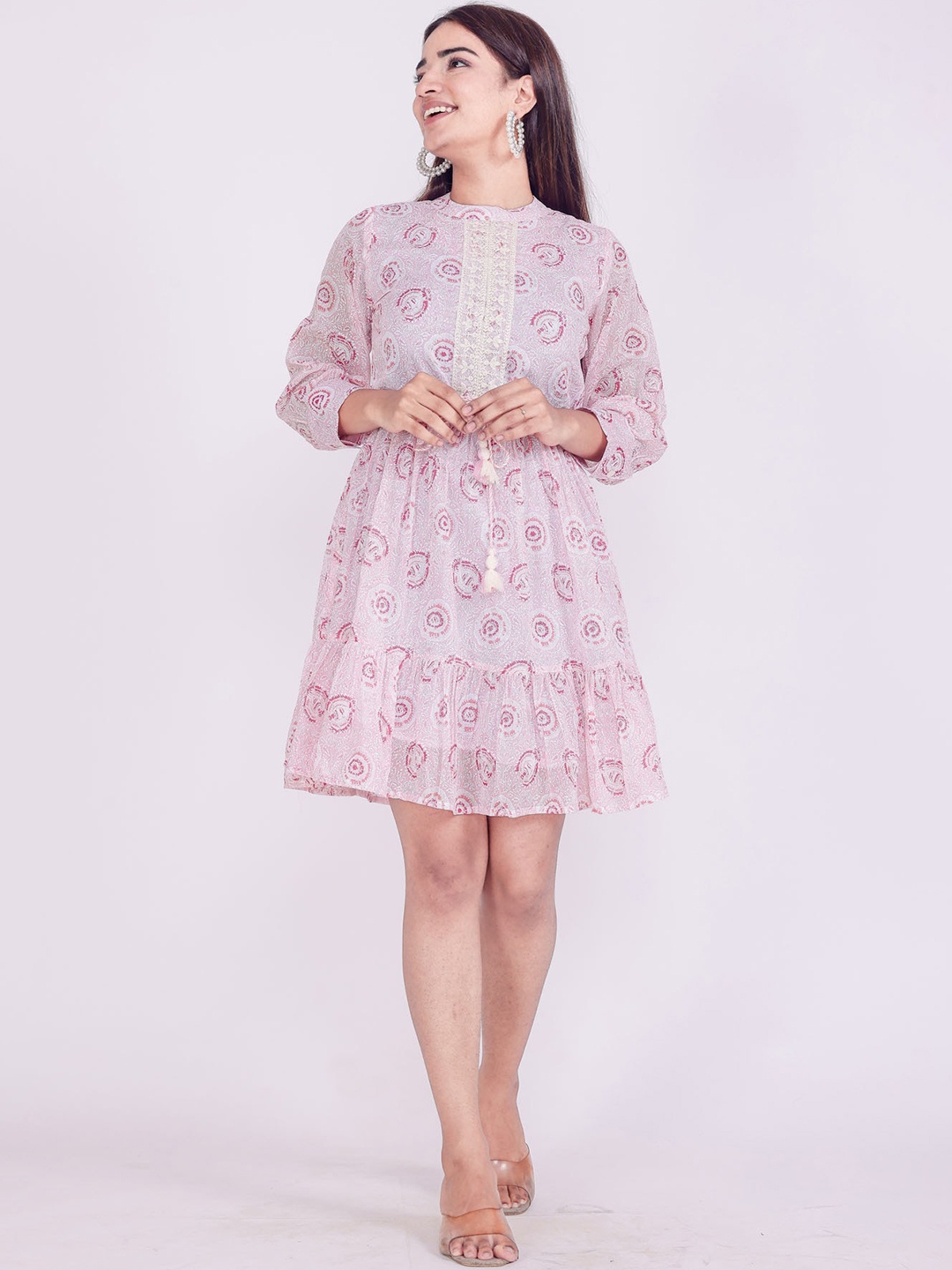 

FASHION DWAR Women Pink Printed Knee-Length Cotton Ethnic Dresses