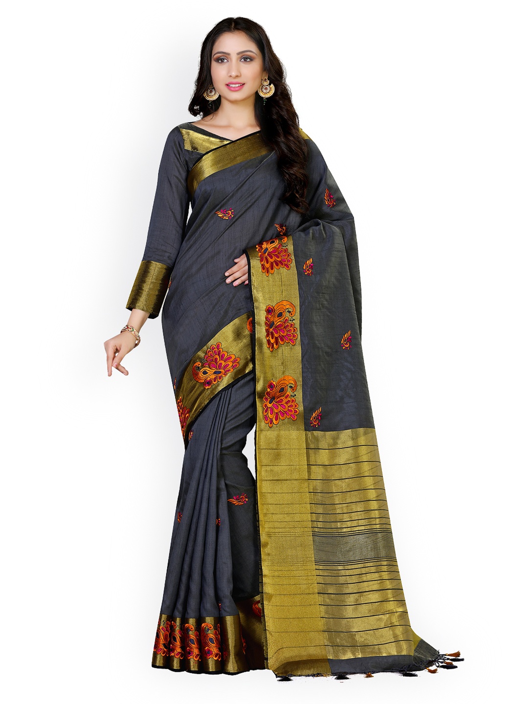 

MIMOSA Charcoal Art Silk Woven Design Kanjeevaram Saree
