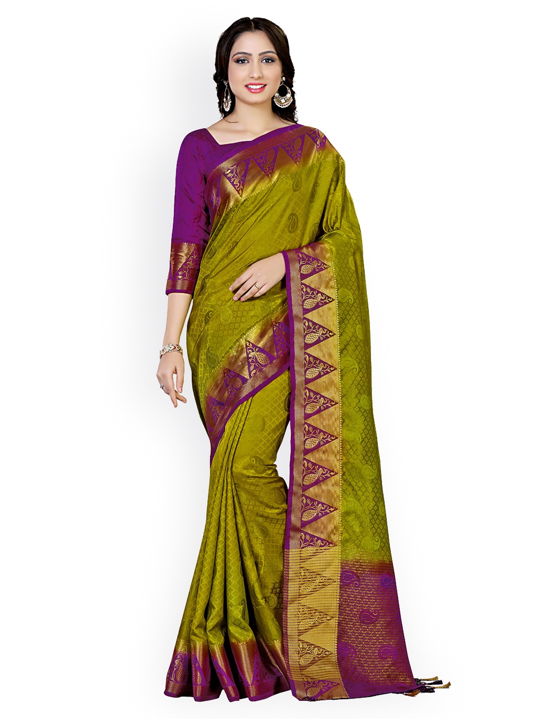 

MIMOSA Olive Green Art Silk Woven Design Kanjeevaram Saree