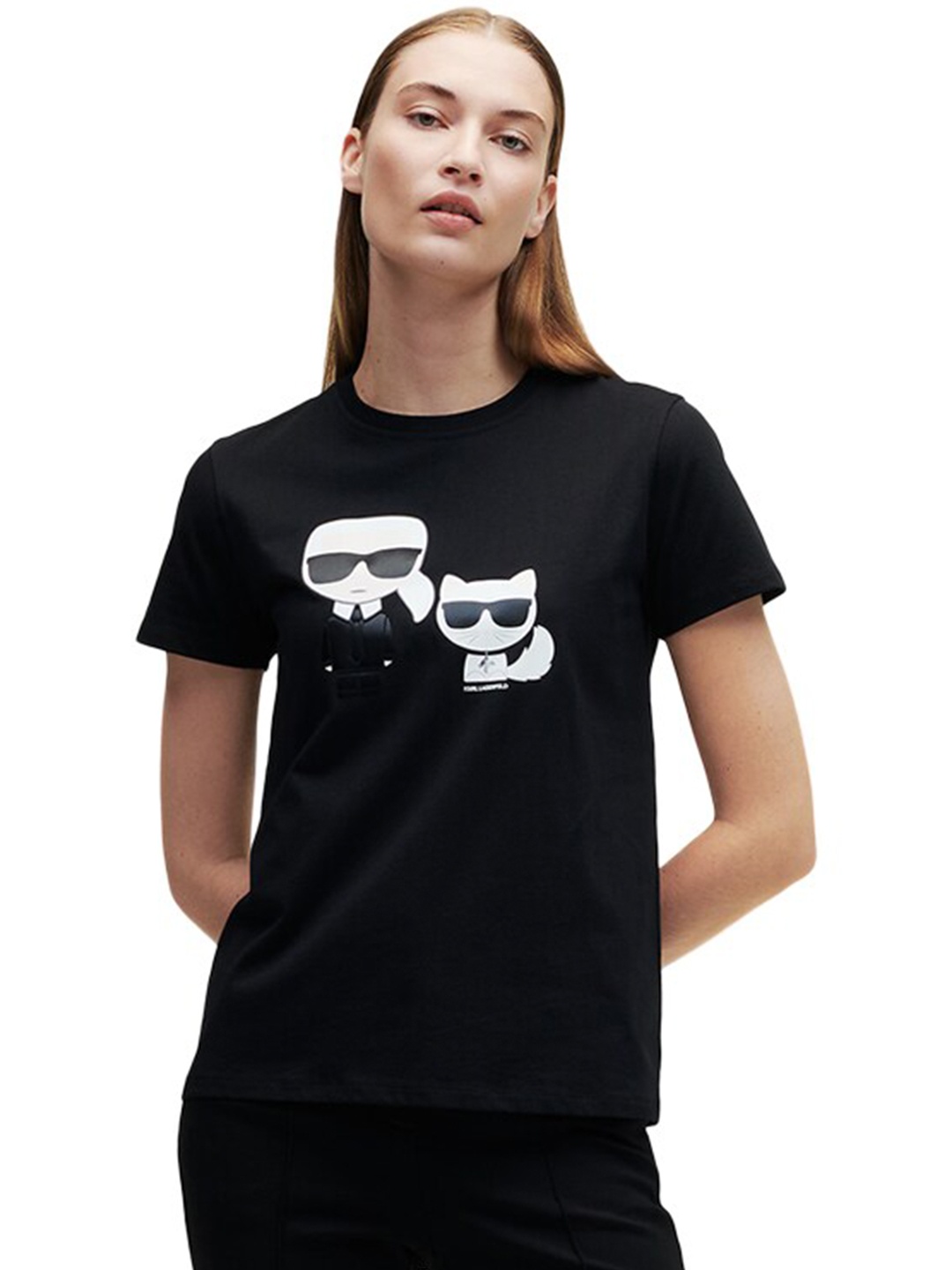 

Karl Lagerfeld Women Black Printed Slim Fit T-shirt
