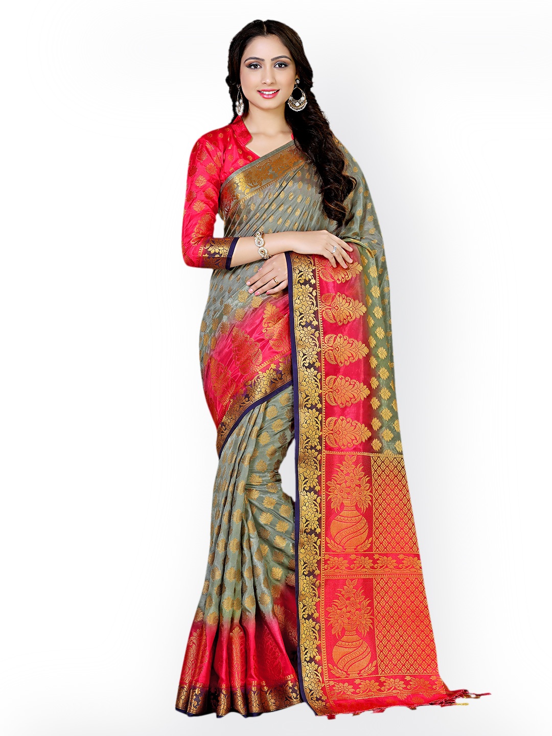 

MIMOSA Grey Art Silk Woven Design Kanjeevaram Saree