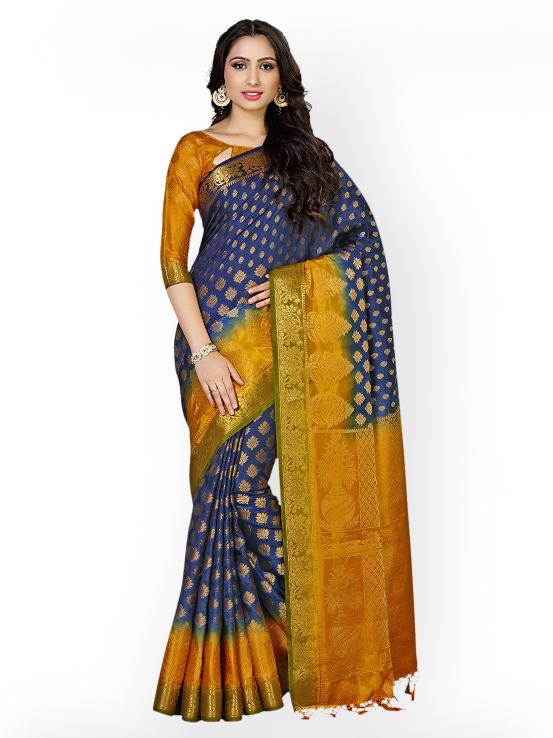 

MIMOSA Navy Blue Art Silk Woven Design Kanjeevaram Saree