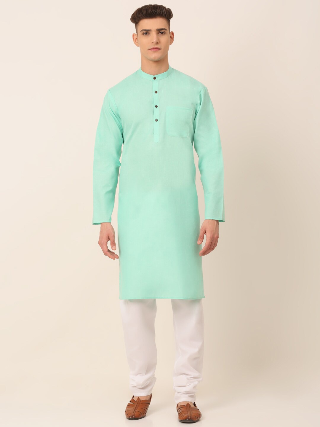 

Jompers Men Green Solid Pure Cotton Kurta with Pyjamas