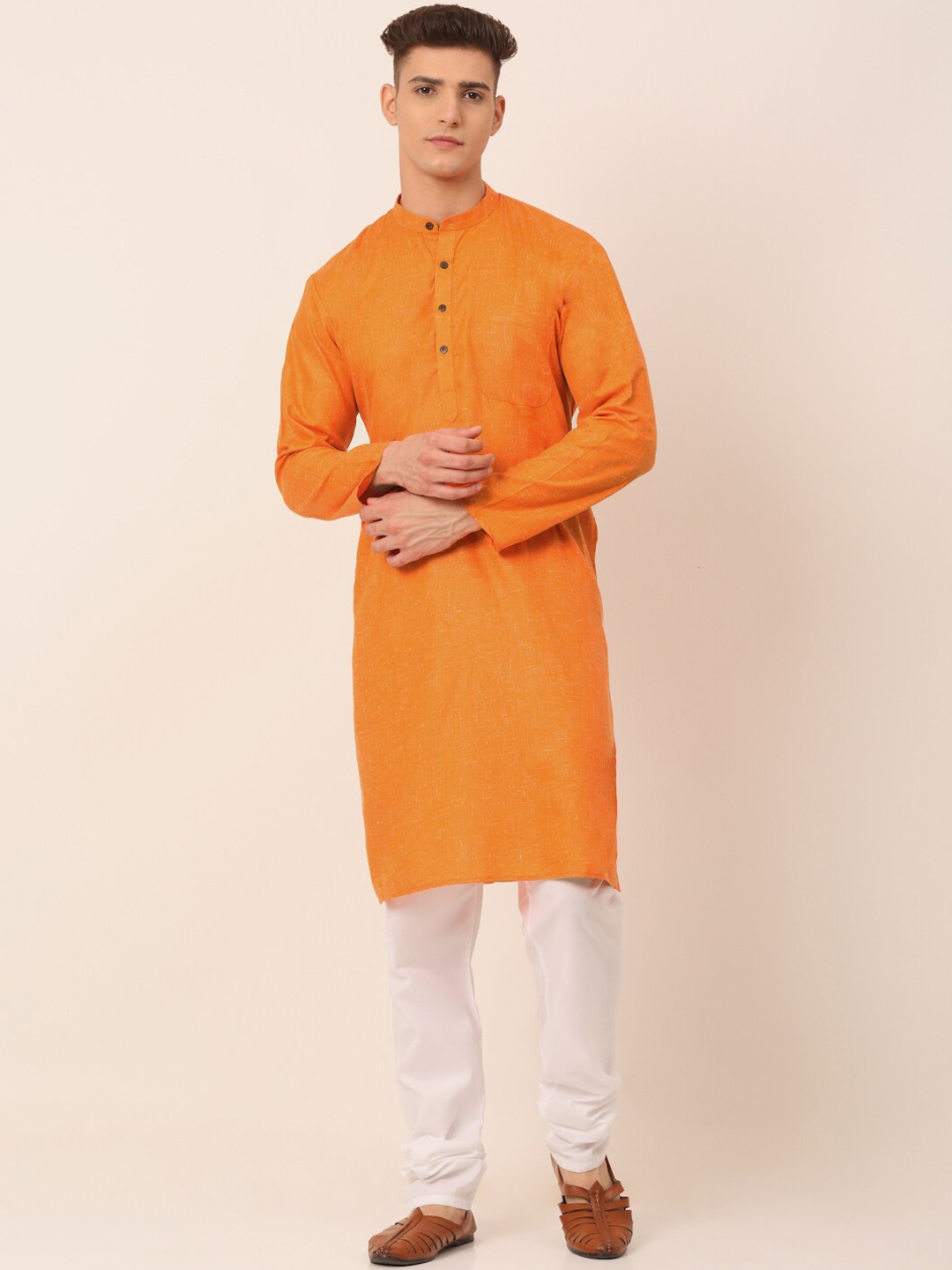 

Jompers Men Orange Pure Cotton Kurta with Pyjamas