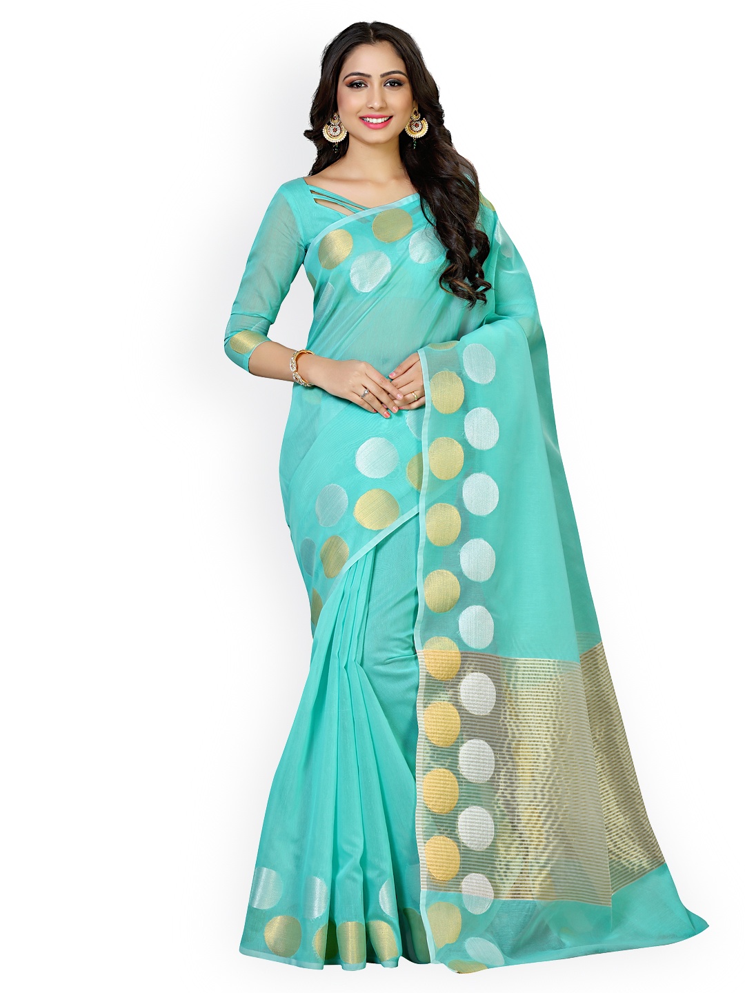 

MIMOSA Sea Green Pure Cotton Solid Kanjeevaram Saree